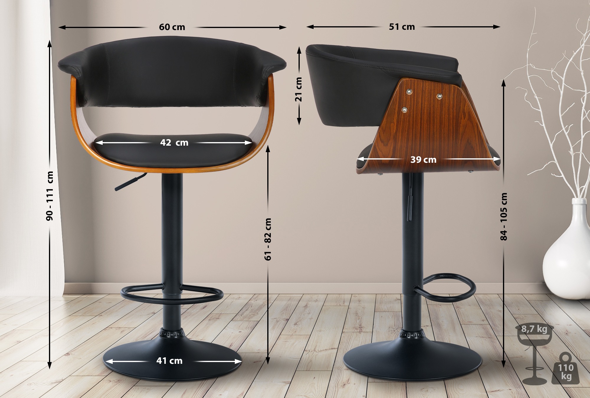 Barhocker Vestal Kunstleder, walnuss/schwarz