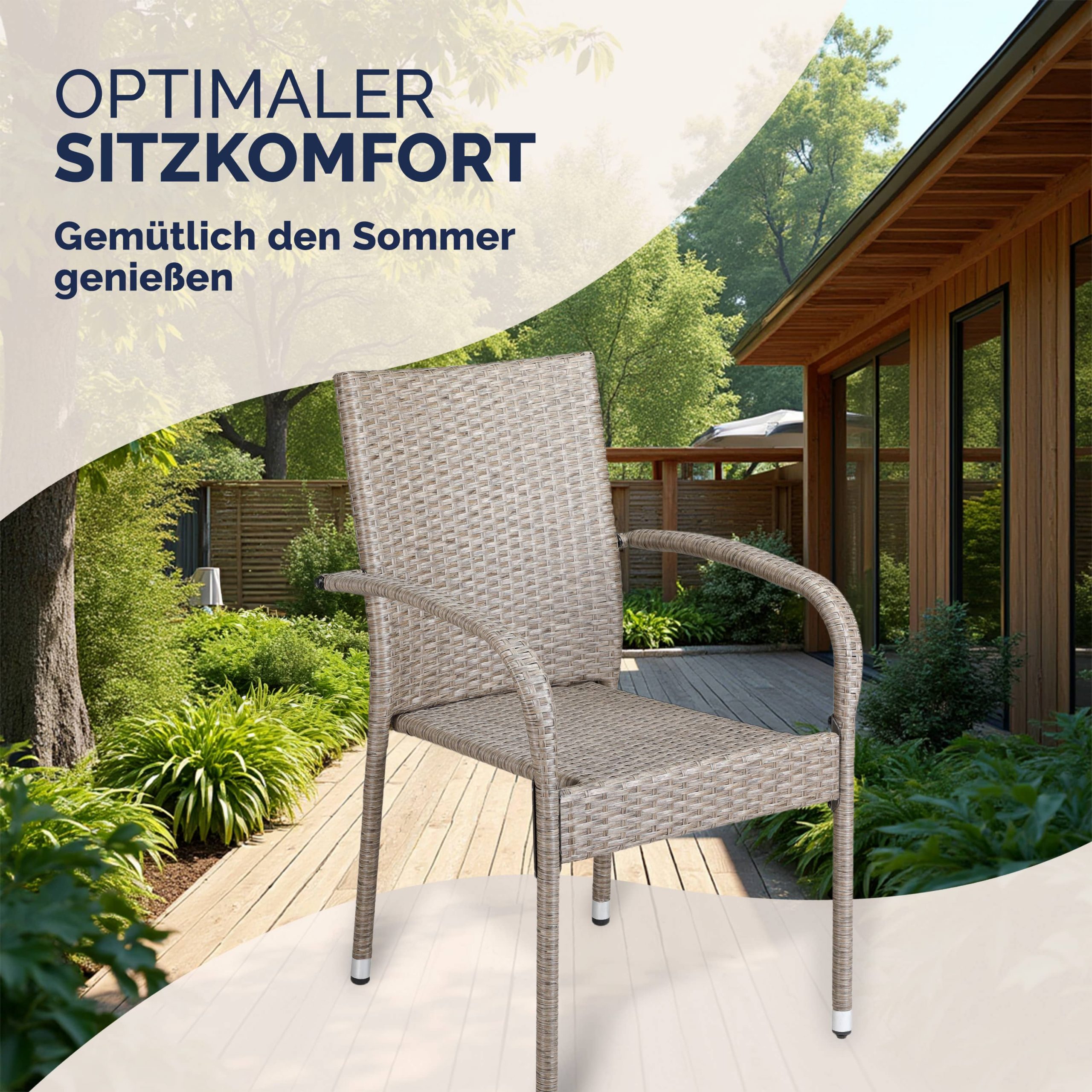 Polyrattan Stapelstuhl Comfort 4er-Set Creme