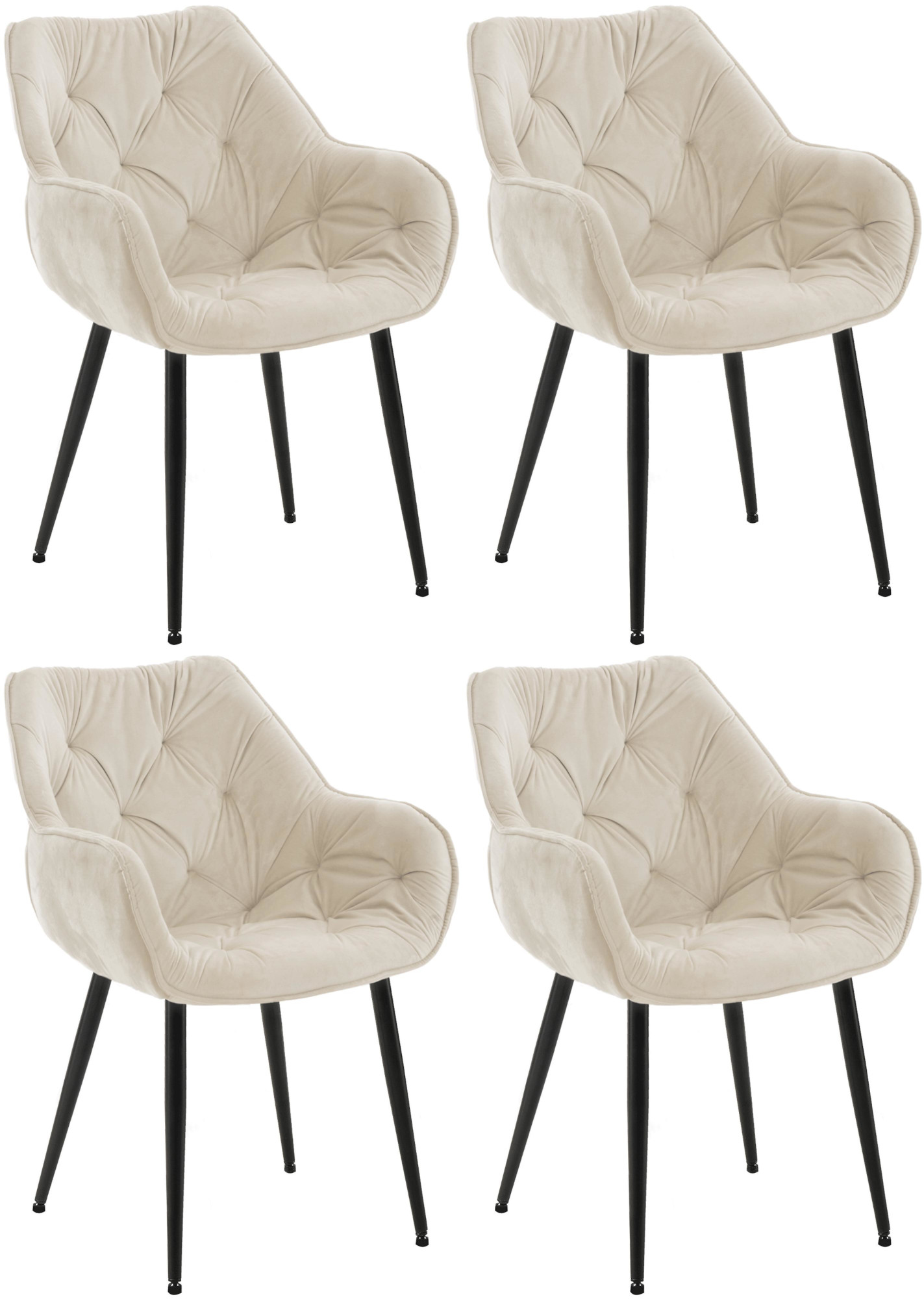 4er Set Stuhl Tanna Samt, creme
