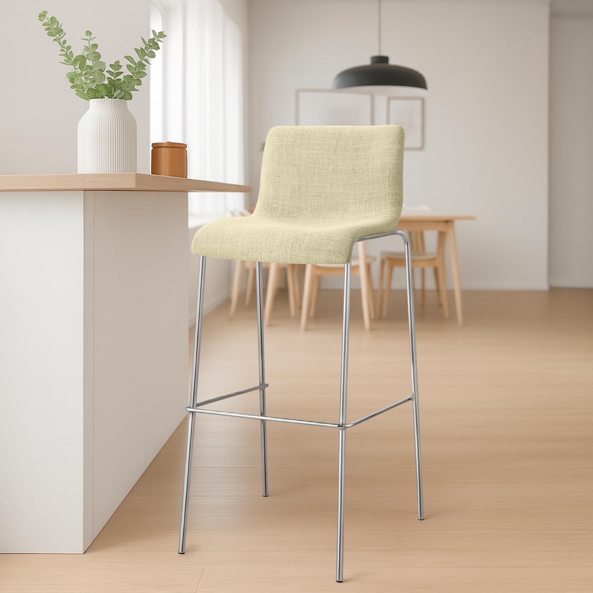 Barhocker Hoover Stoff 4-Fuß Gestell Chrom, creme