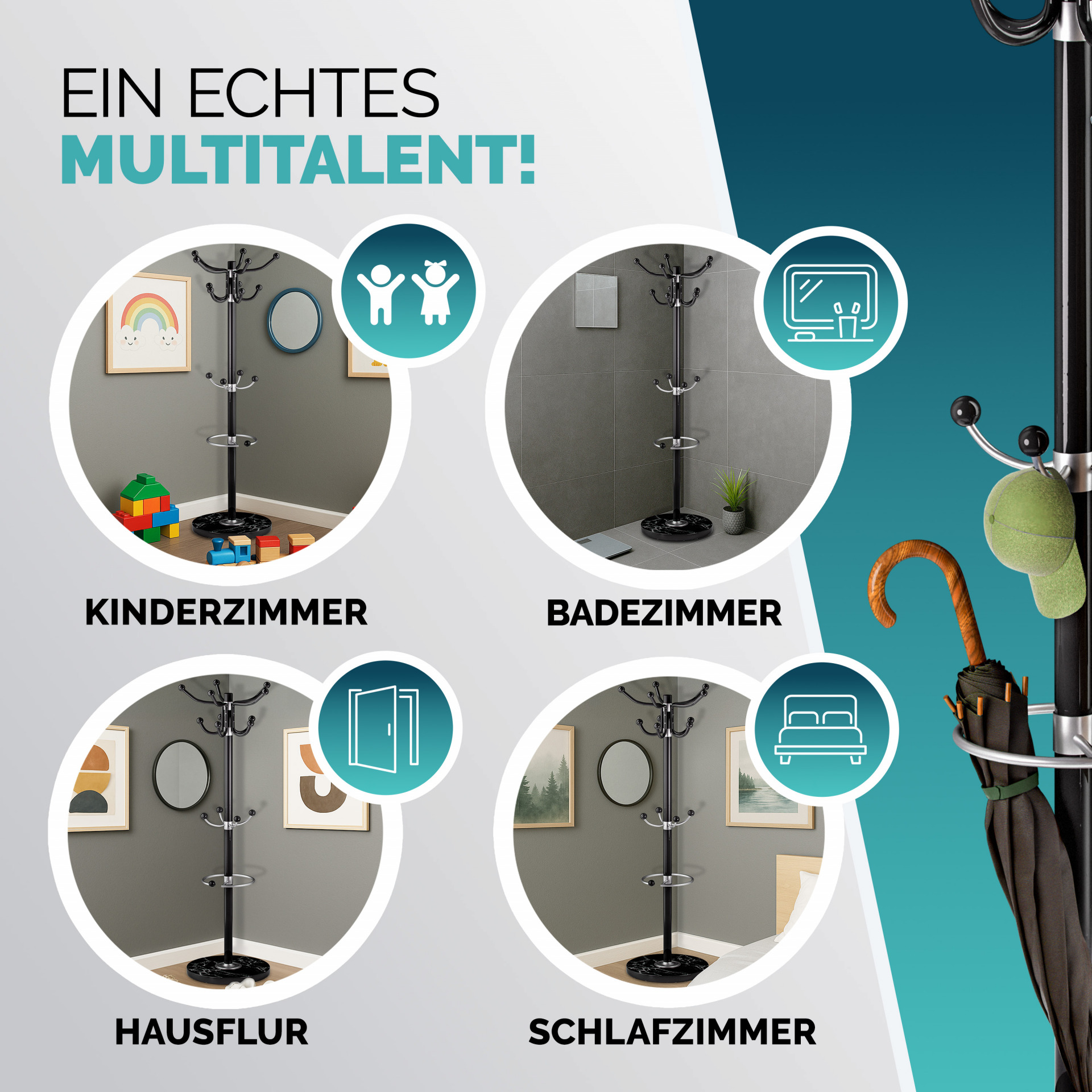 Kleiderständer Schwarz mit Marmorfuß 173cm