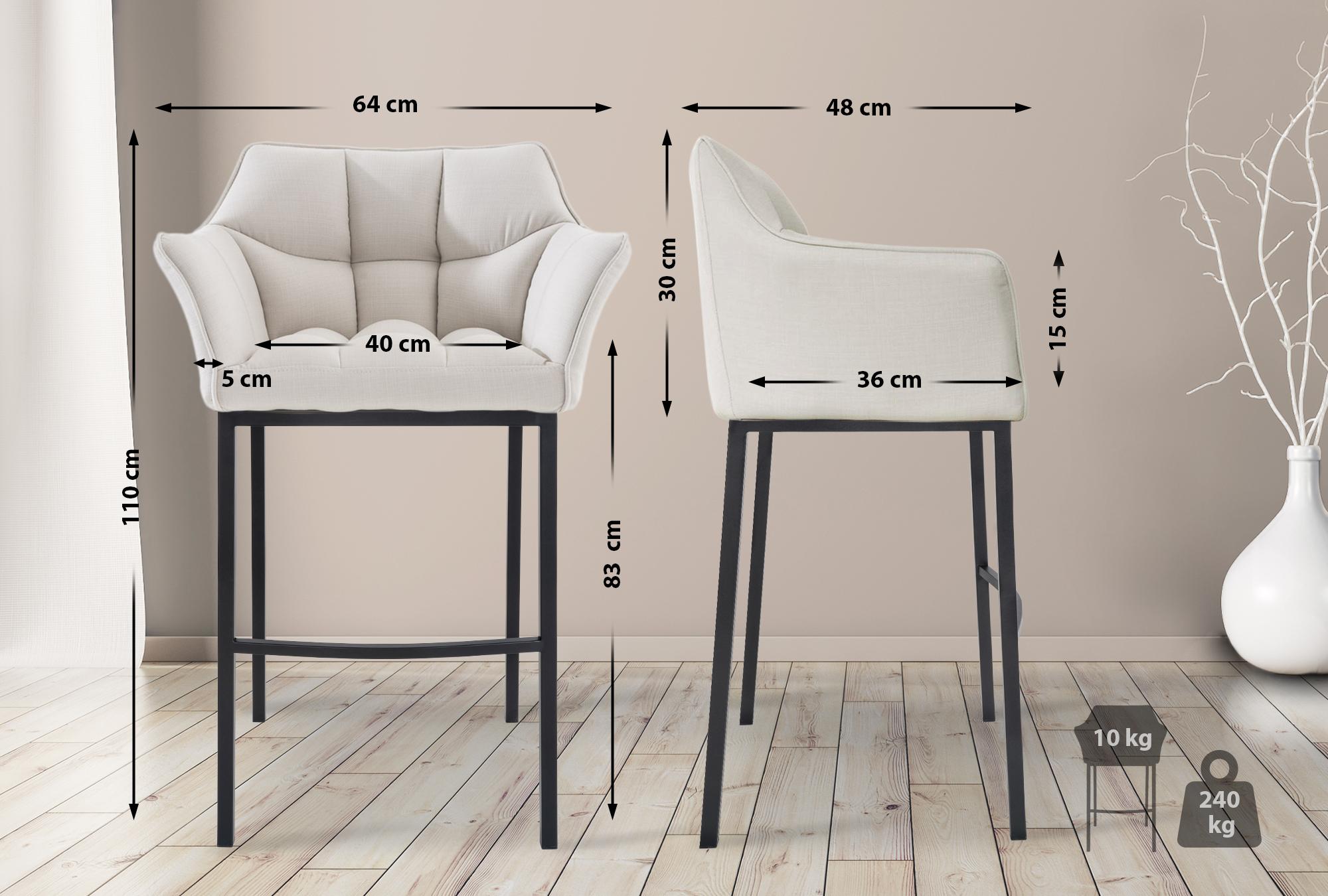 Barhocker Damaso B Stoff mit 4-Fuß Gestell, weiß