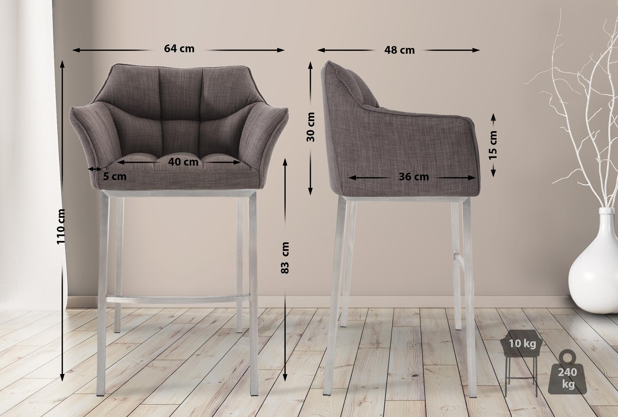Barhocker Damaso E Stoff mit 4-Fuß Gestell, grau