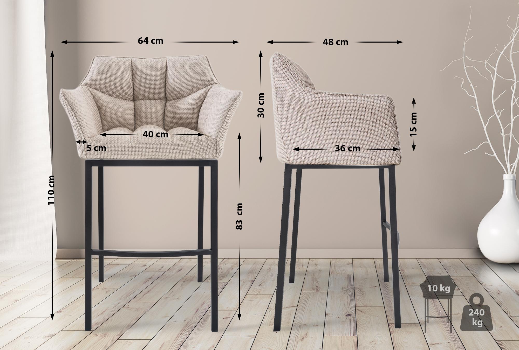 Barhocker Damaso B Stoff mit 4-Fuß Gestell, elfenbein