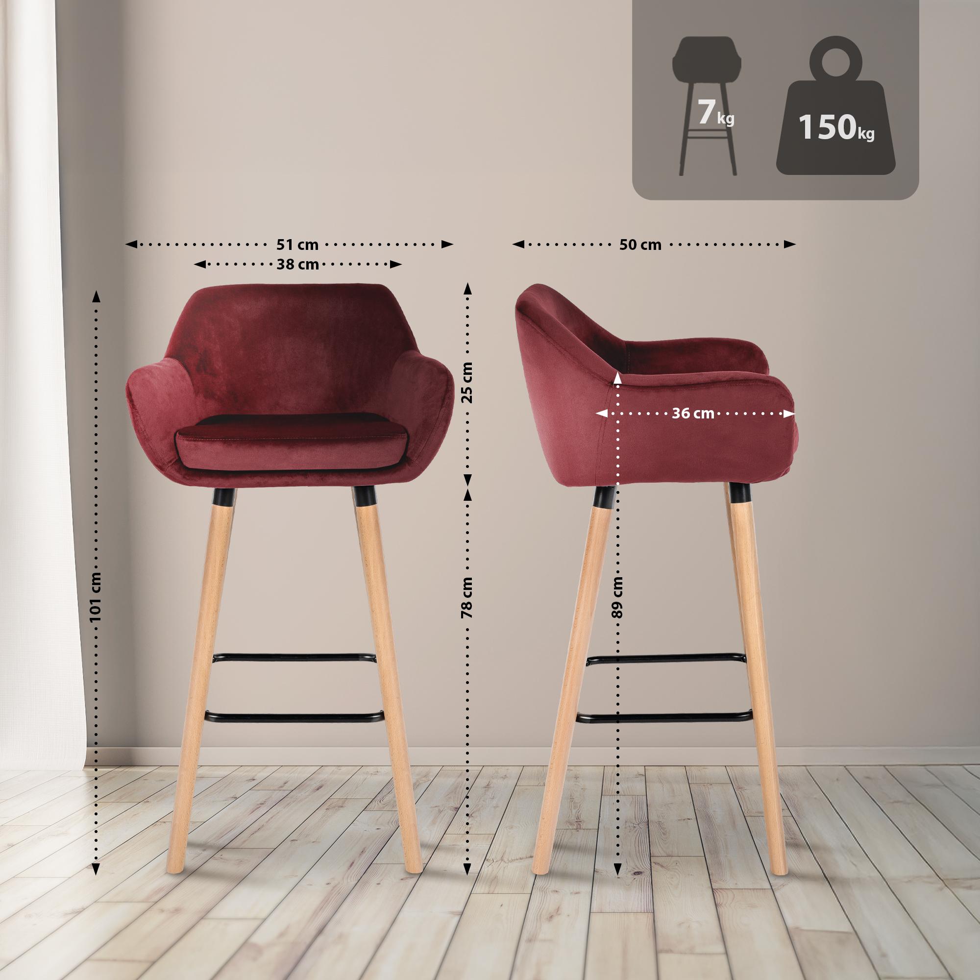 2er Set Barhocker Grant Samt, rot