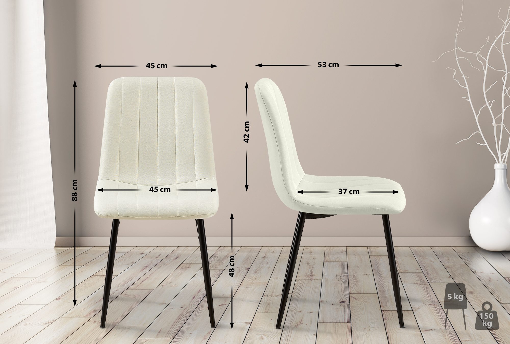 Stuhl Dijon Stoff, creme