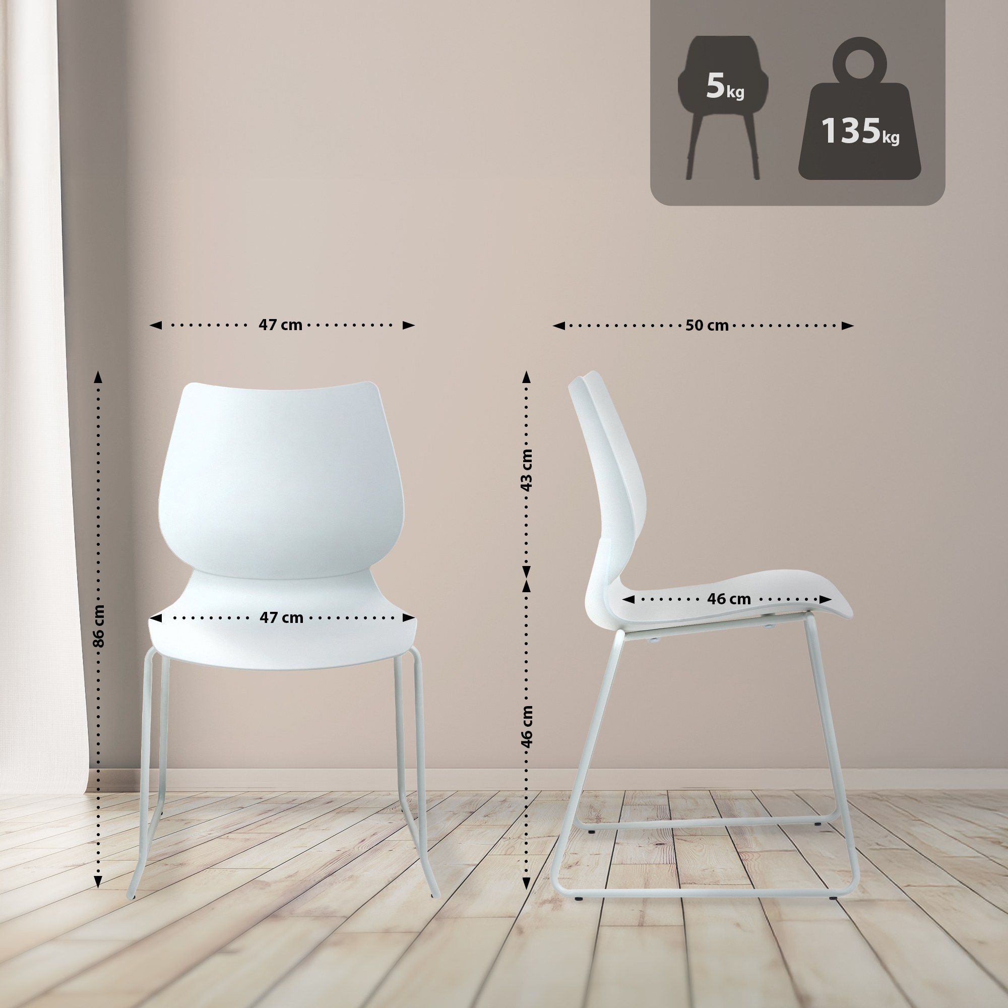 2er Set Stuhl Houma, weiß