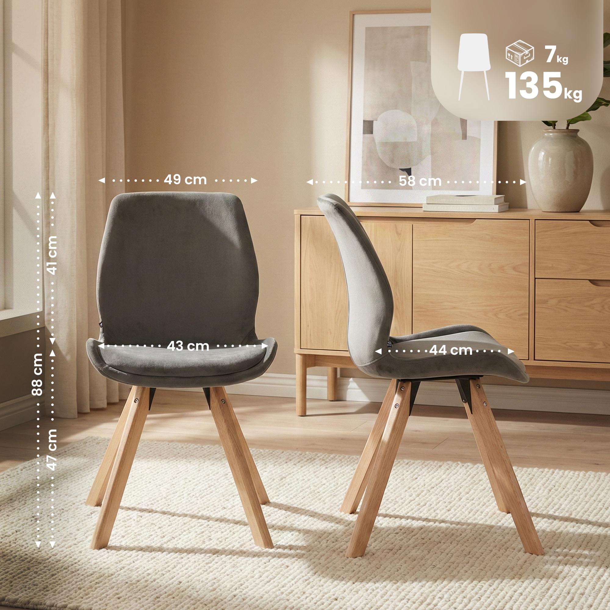 4er Set Stuhl Luna Samt, grau
