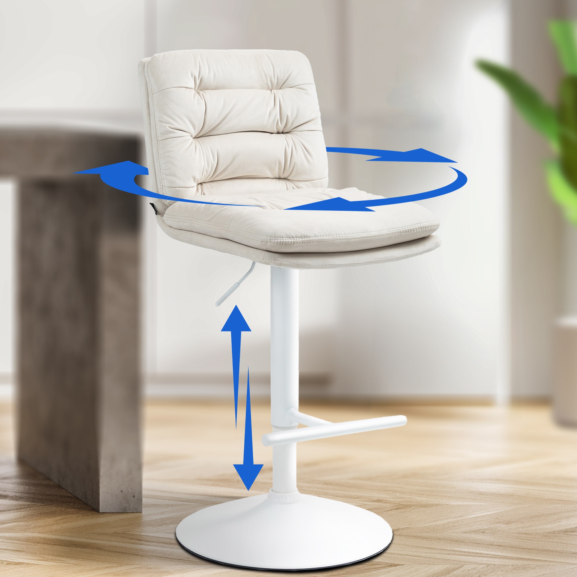 Barhocker Damar Samt weiß, creme