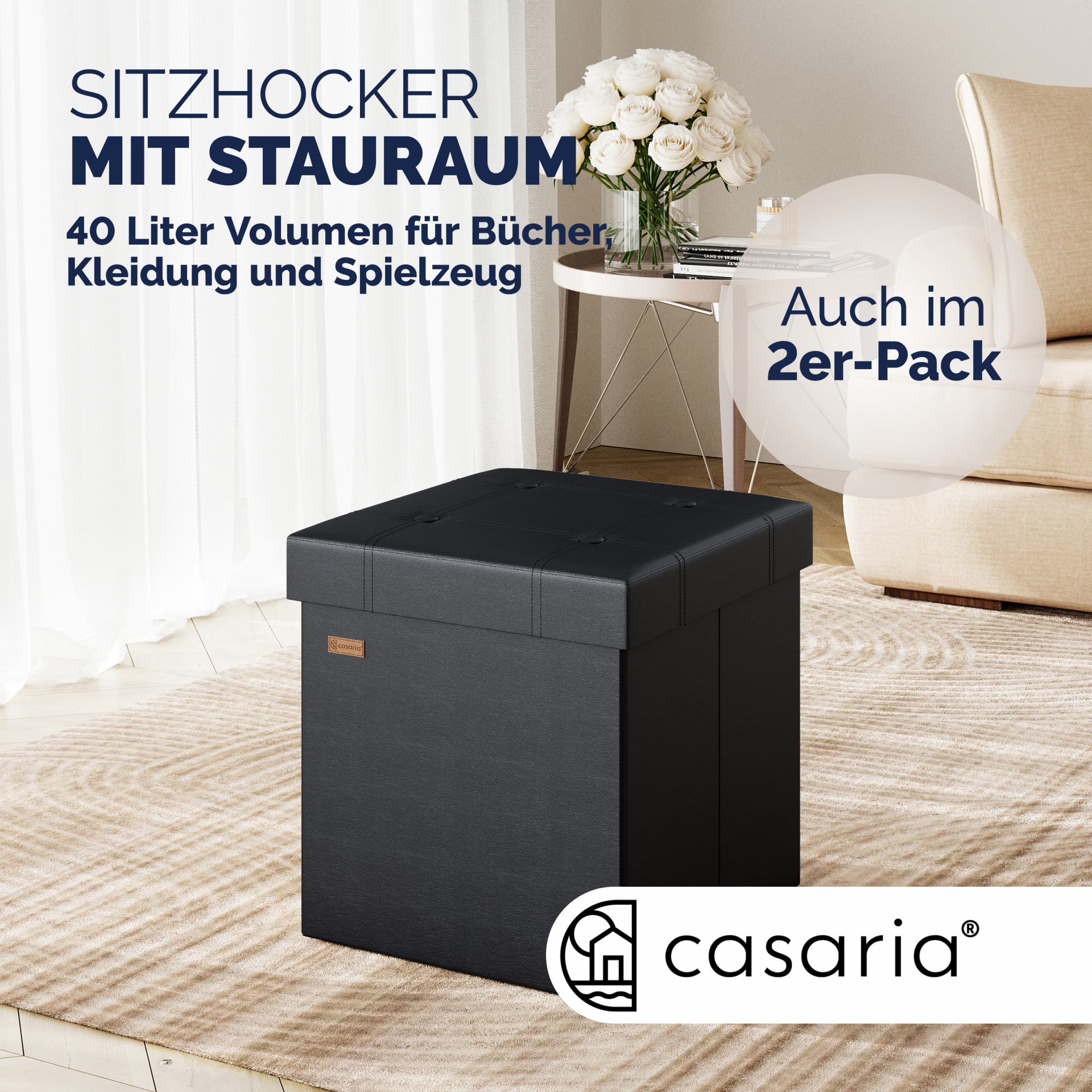 Sitzhocker Schwarz Kunstleder 38x38x38cm faltbar