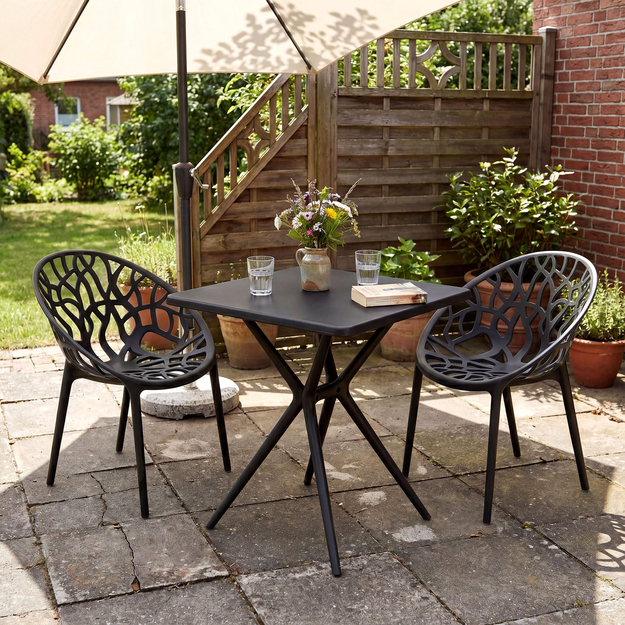 Gartenmöbel-Set Lumera mit 2 Stühlen, schwarz