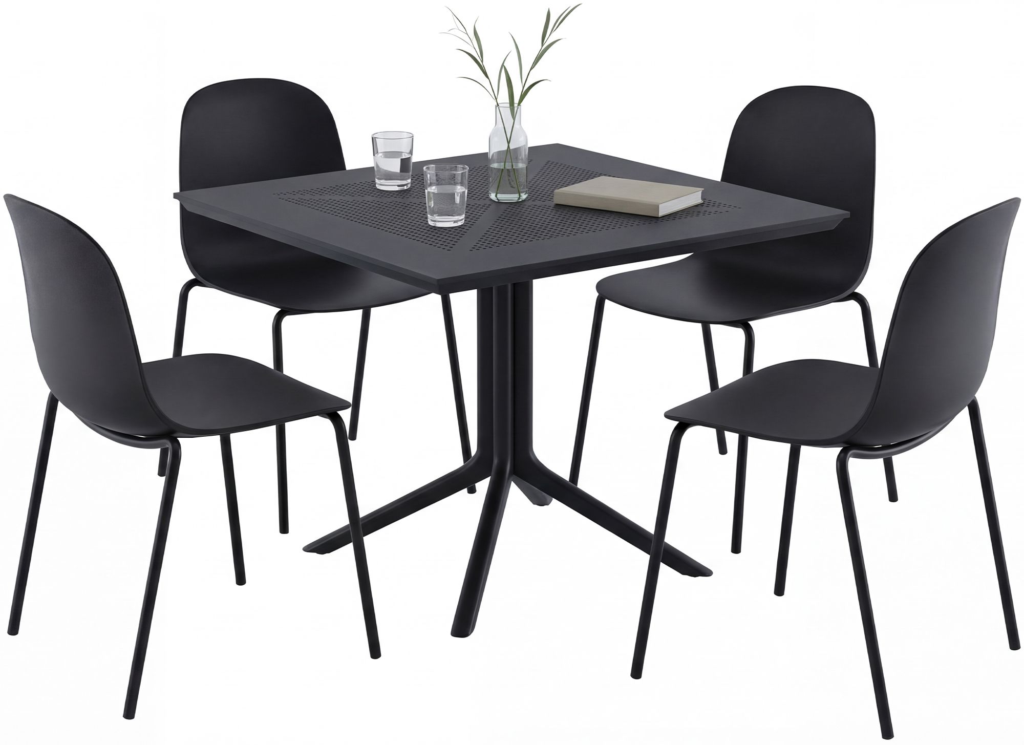 Gartenmöbel-Set Zeron mit 4 Stühlen, schwarz