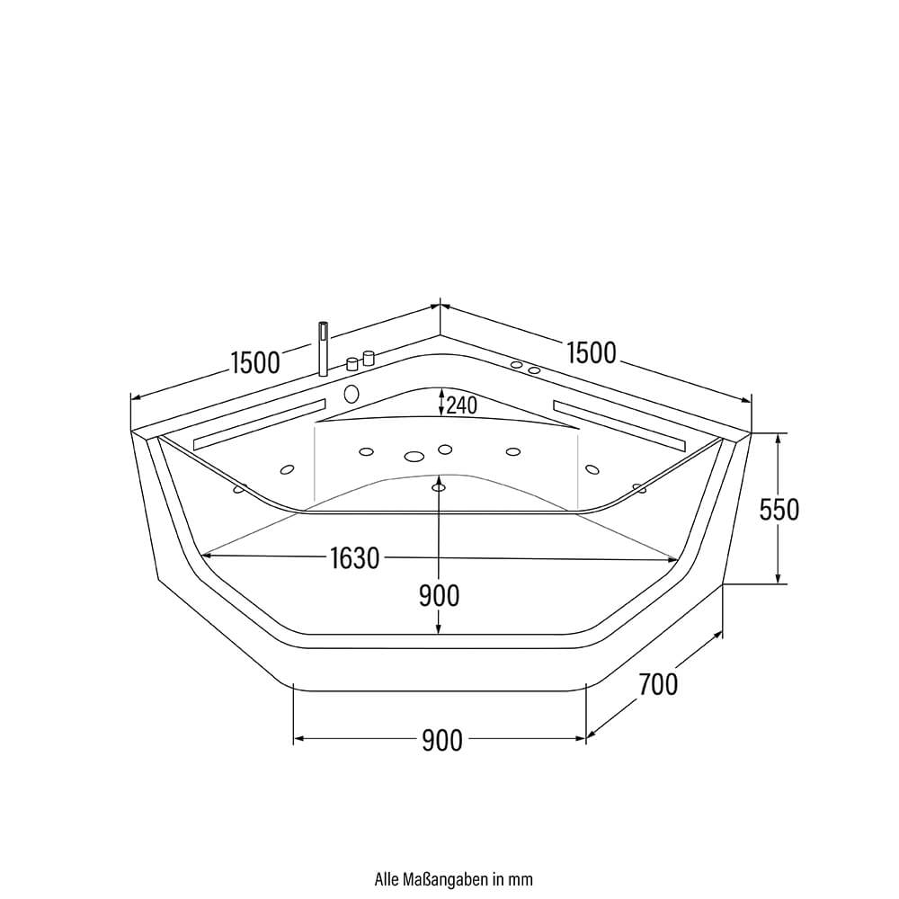 Whirlpool Badewanne mit Lichttherapie PACIFICO - 150 x 150 cm