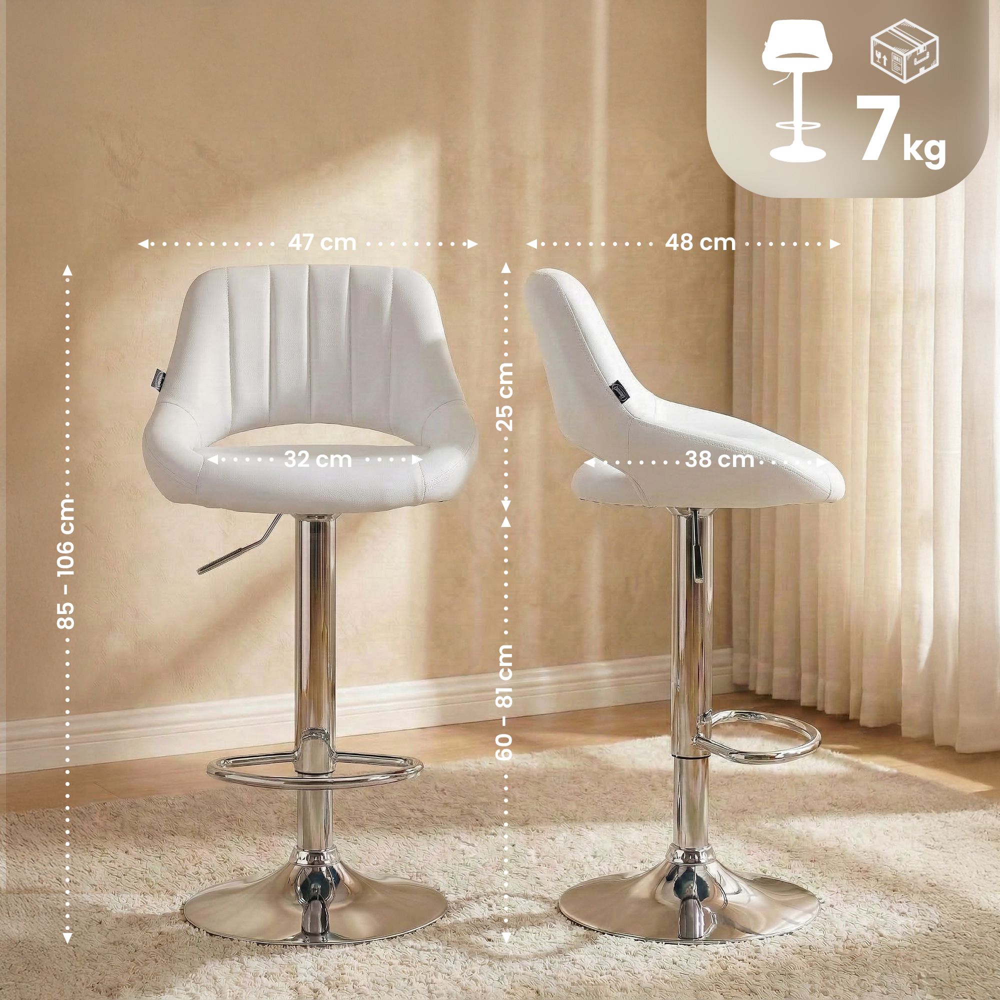 2er Set Barhocker Milet Kunstleder C, weiß