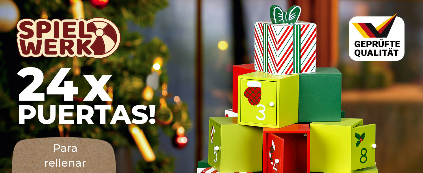 Adventskalender Geschenkpyramide XL Holz Bunt