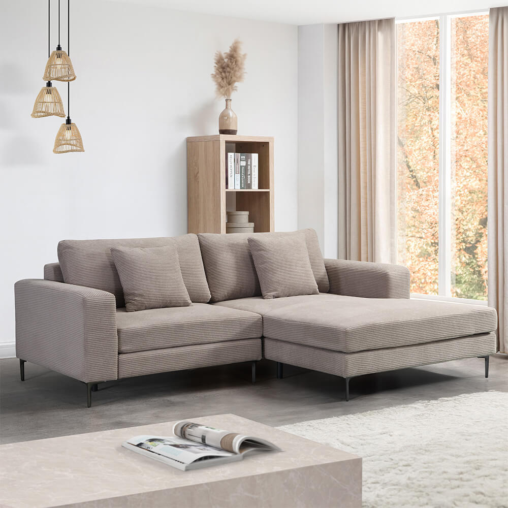 Sofa BELLANO M - 238 x 188 cm Rechts Cord Beige