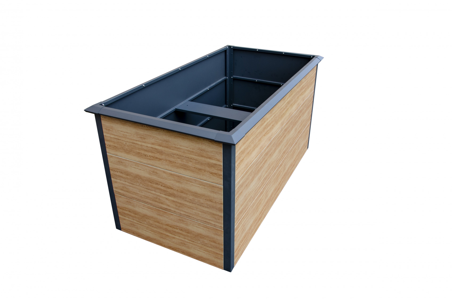 EMMI Metall-Hochbeet Holzdekor, 150 x 75 x 77 cm, Stahl verz. pulverbesch., mit Schneckenschutzkante
