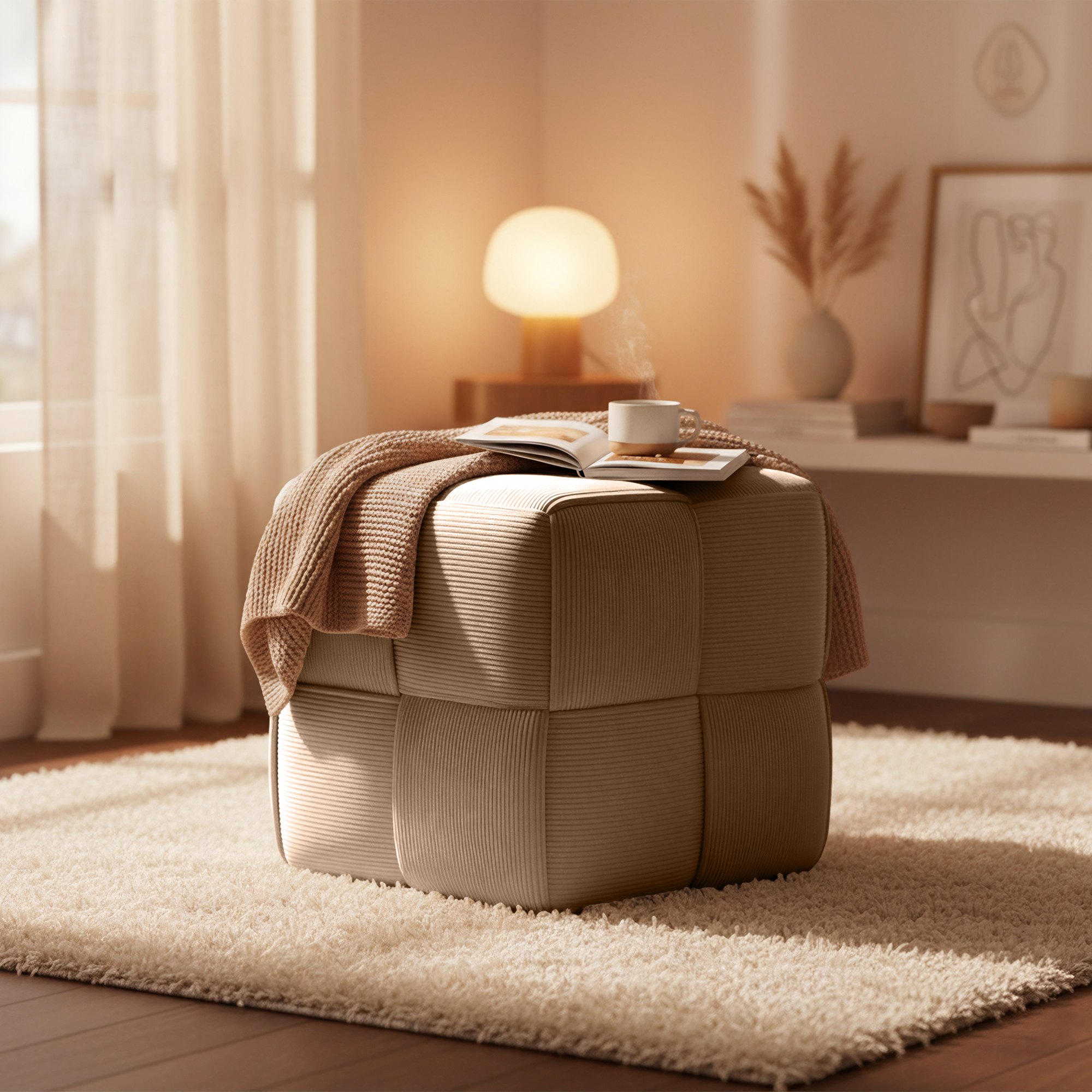 Sitzhocker Forinta Cord, taupe