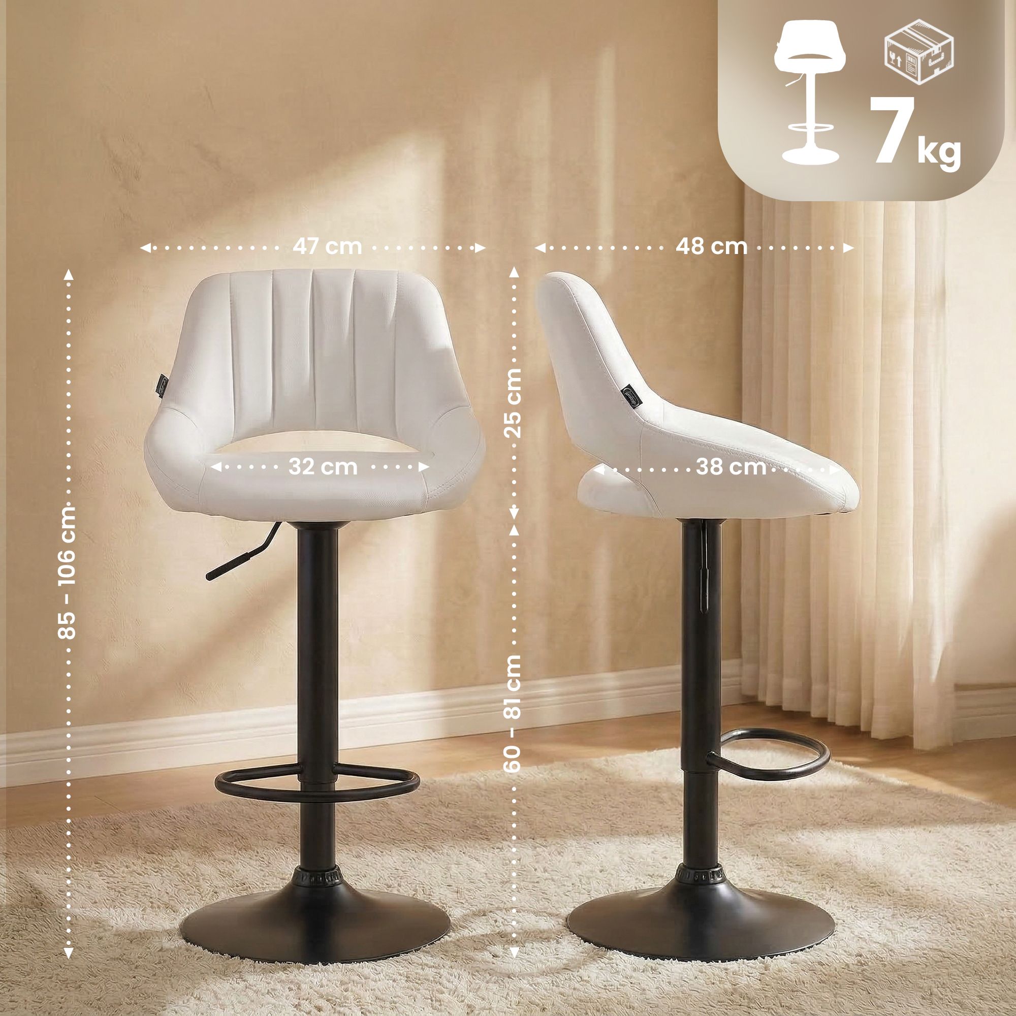 2er Set Barhocker Milet Kunstleder B, weiß