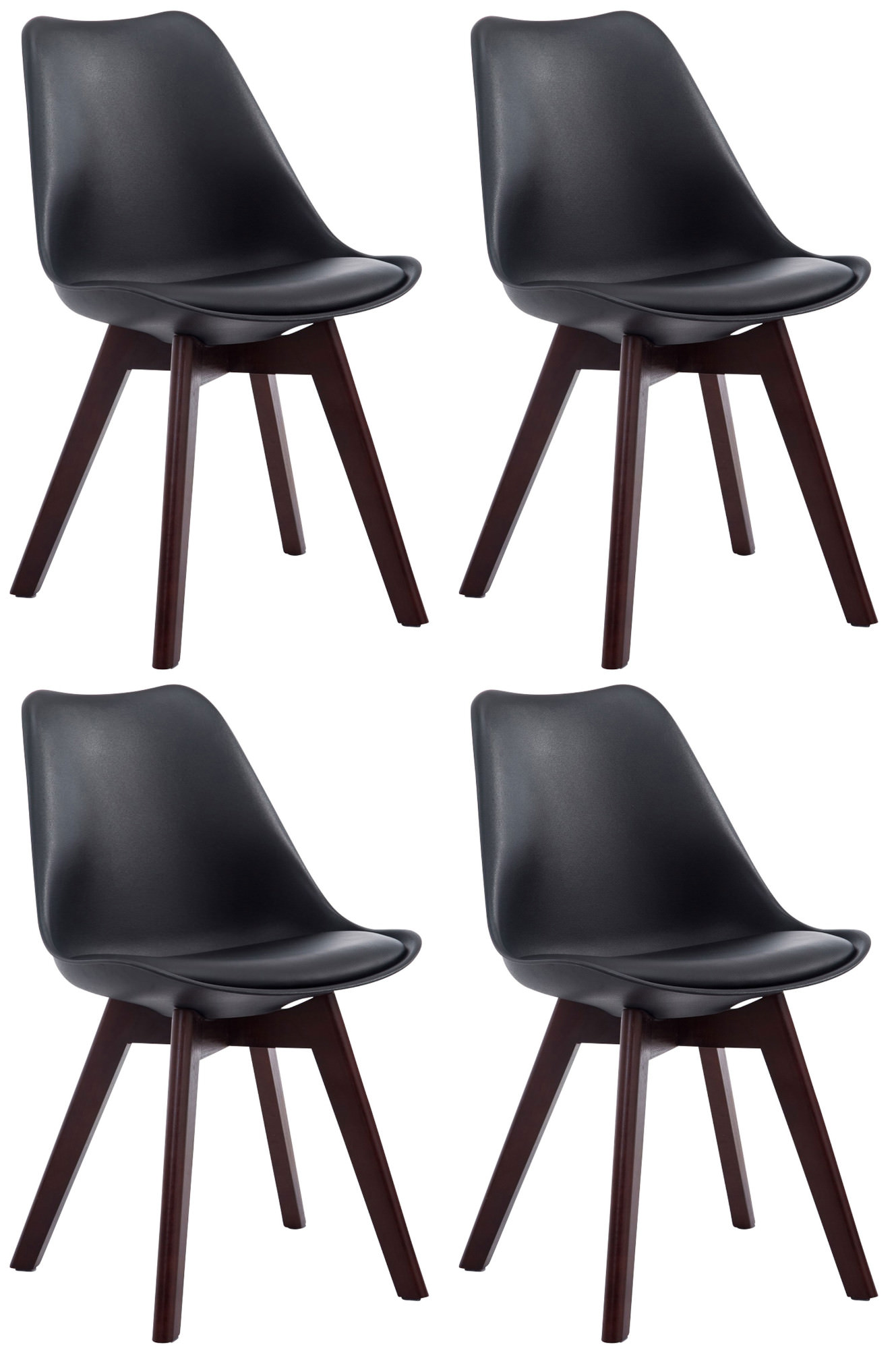 4er Set Besucherstühle Borneo V2 Walnuss Kunstleder, schwarz