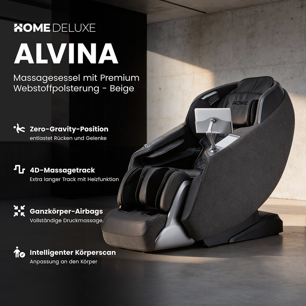 Massagesessel ALVINA mit Premium Webstoffpolsterung - Schwarz