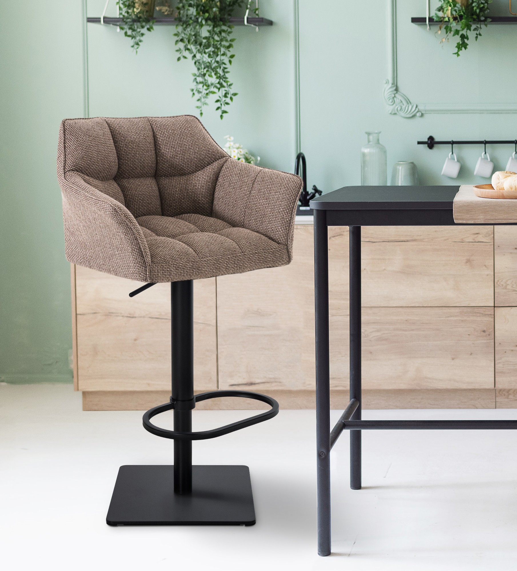2er Set Barhocker Damaso Stoff schwarz, terrabraun