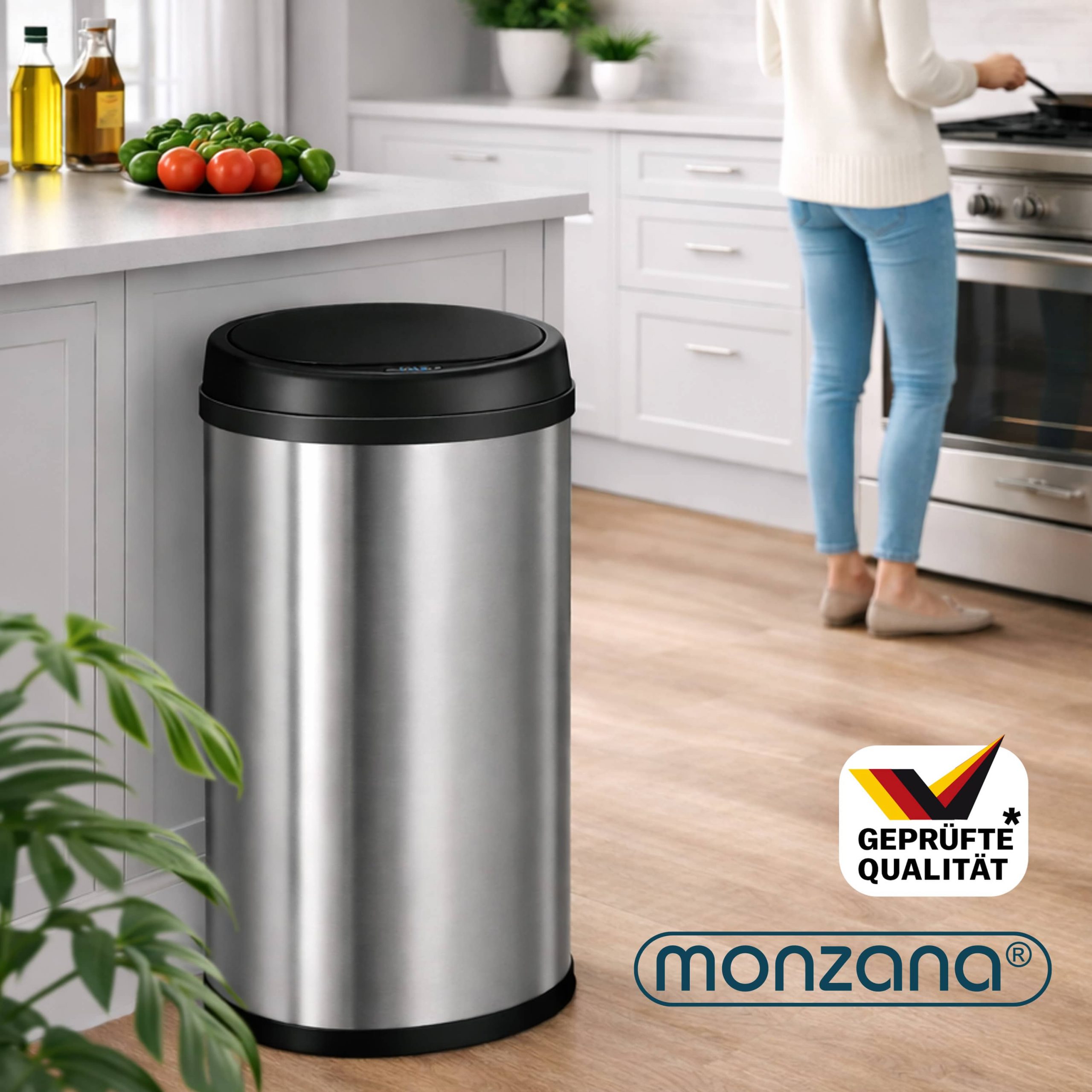 Sensor Mülleimer Silber Edelstahl 40L