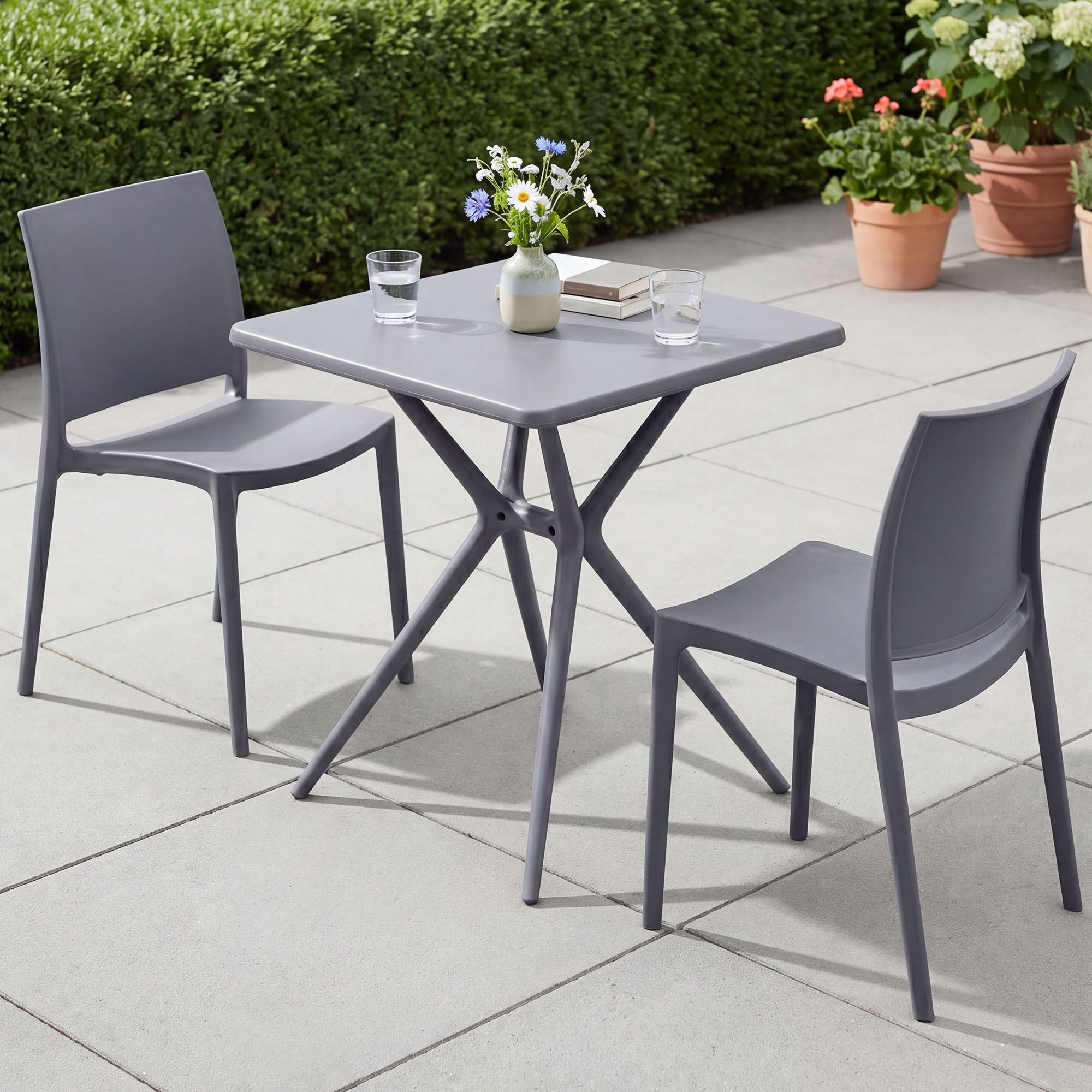 Gartenmöbel-Set Amino mit 2 Stühlen, dunkelgrau