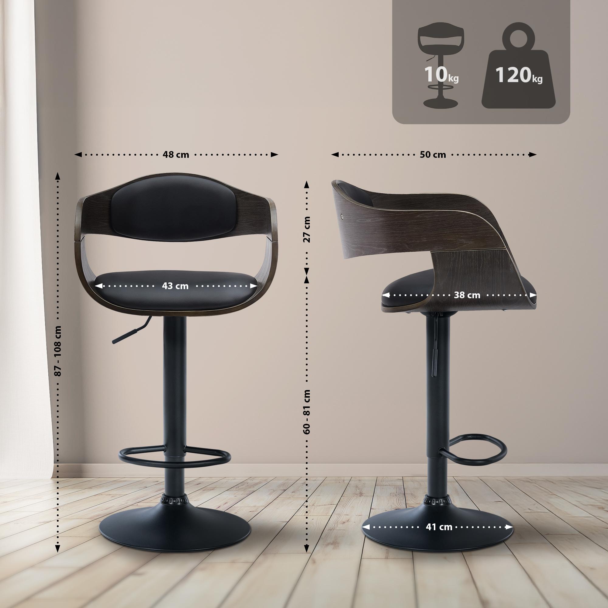 2er Set Barhocker Kingston B Kunstleder, schwarz/grau