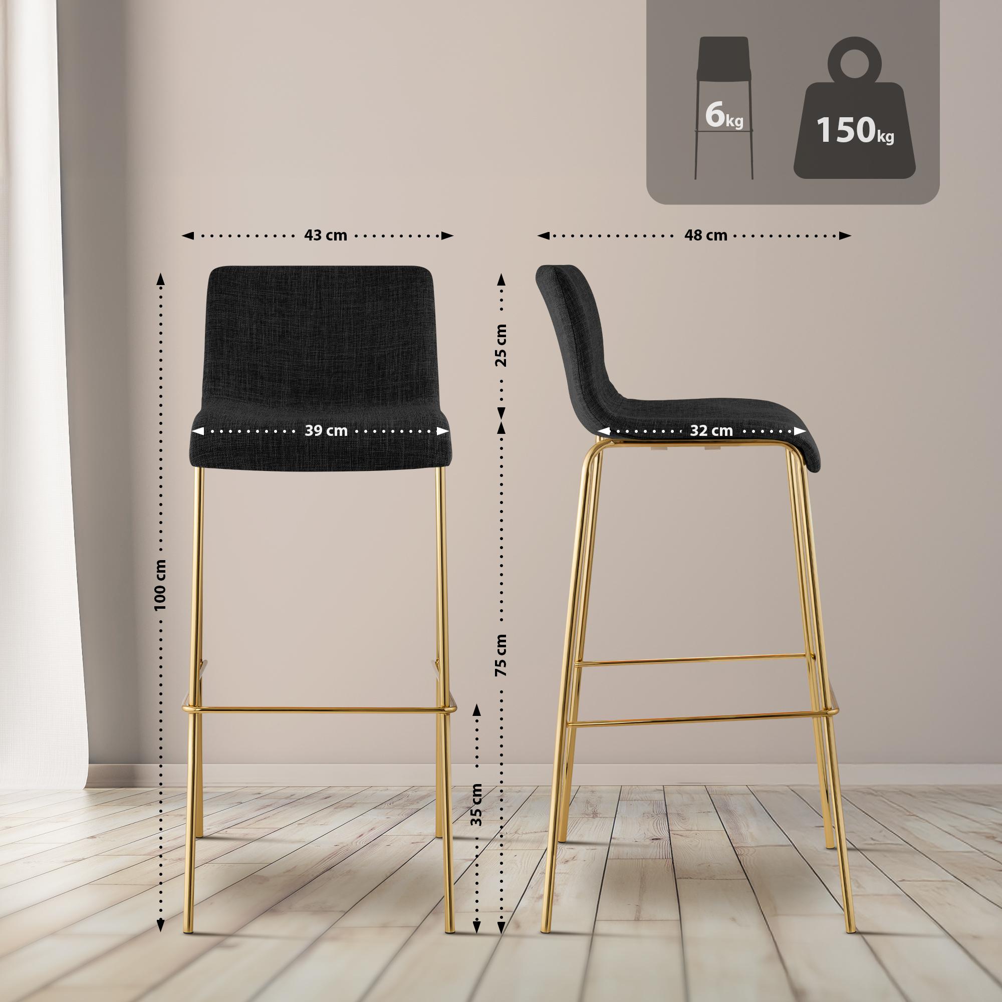 Barhocker Hoover Stoff 4-Fuß Gold, dunkelgrau