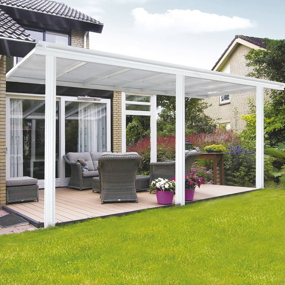 Terrassenüberdachung SOLIS - 435 / 442 x 300 / 303 x 278 / 226 cm Weiß