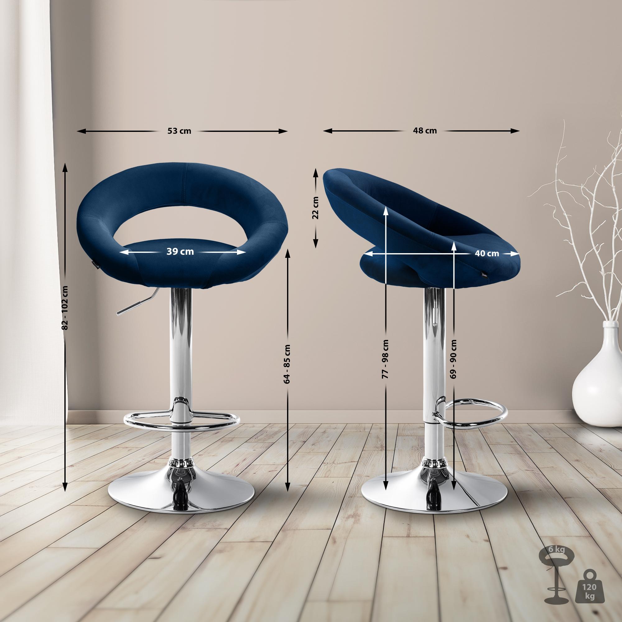 Barhocker Olinda Samt chrom, blau