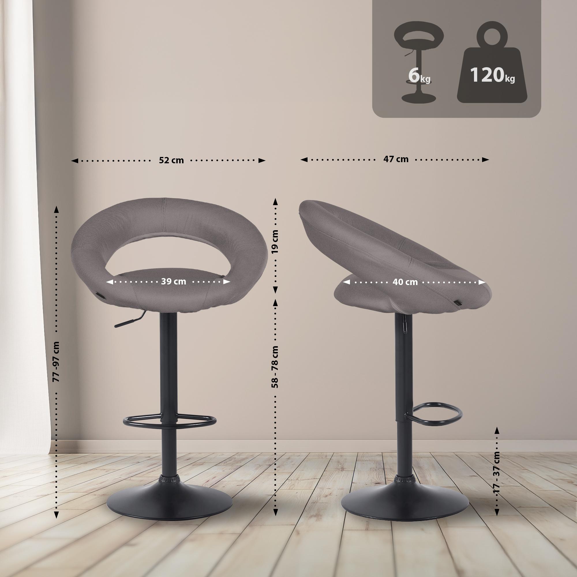 2er Set Barhocker Olinda Stoff schwarz, grau