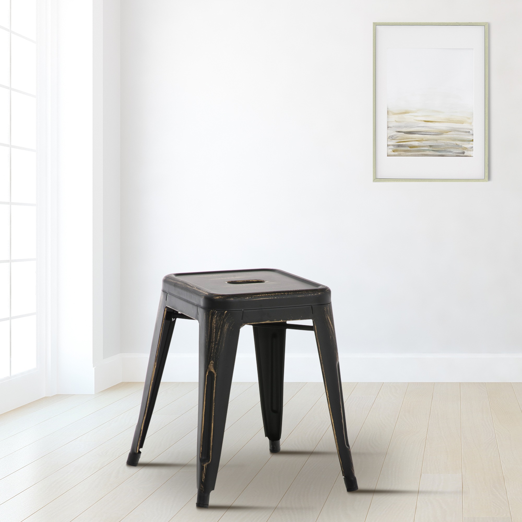 Hocker Armin antik, schwarz-gold