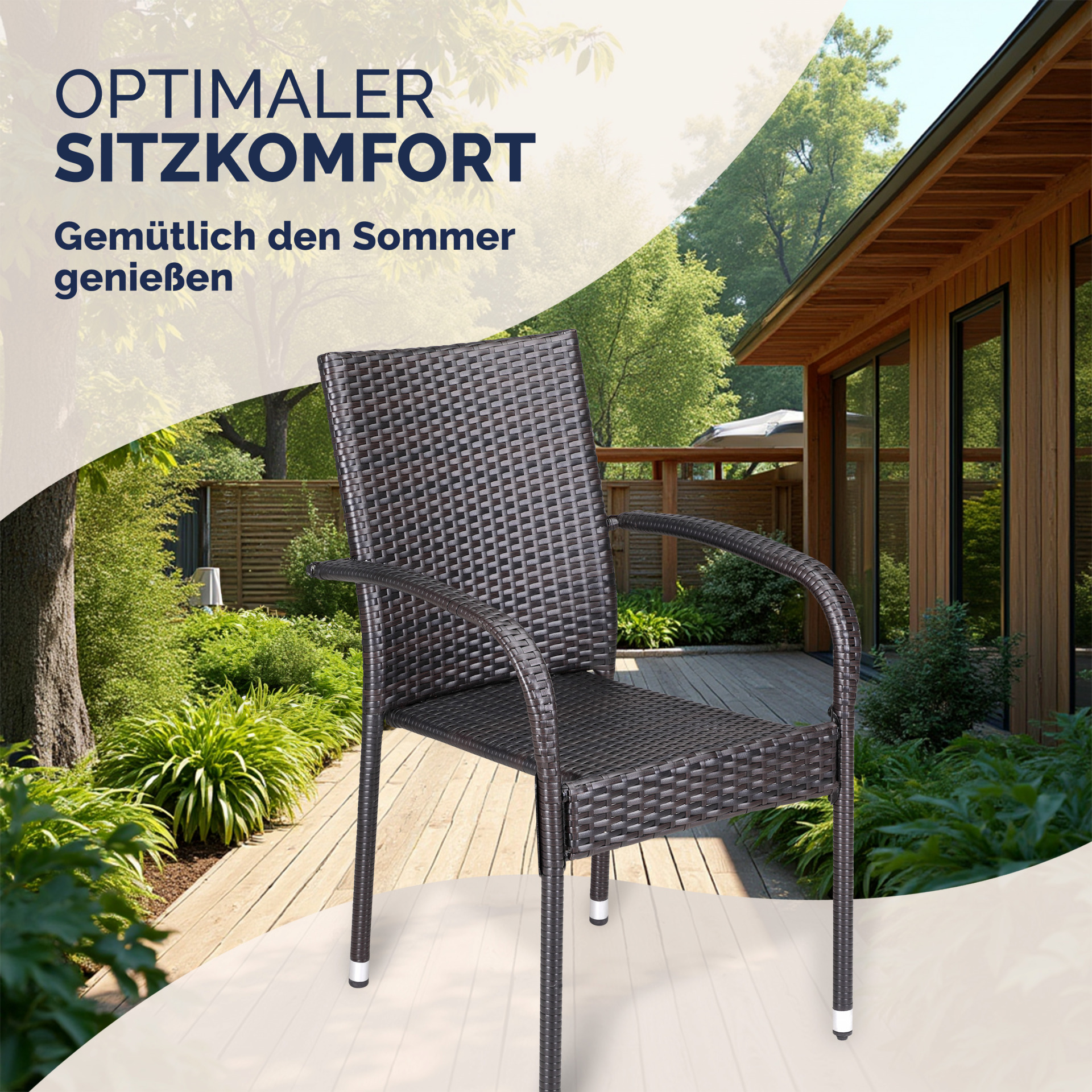 Polyrattan Stapelstuhl Comfort 4er-Set Braun