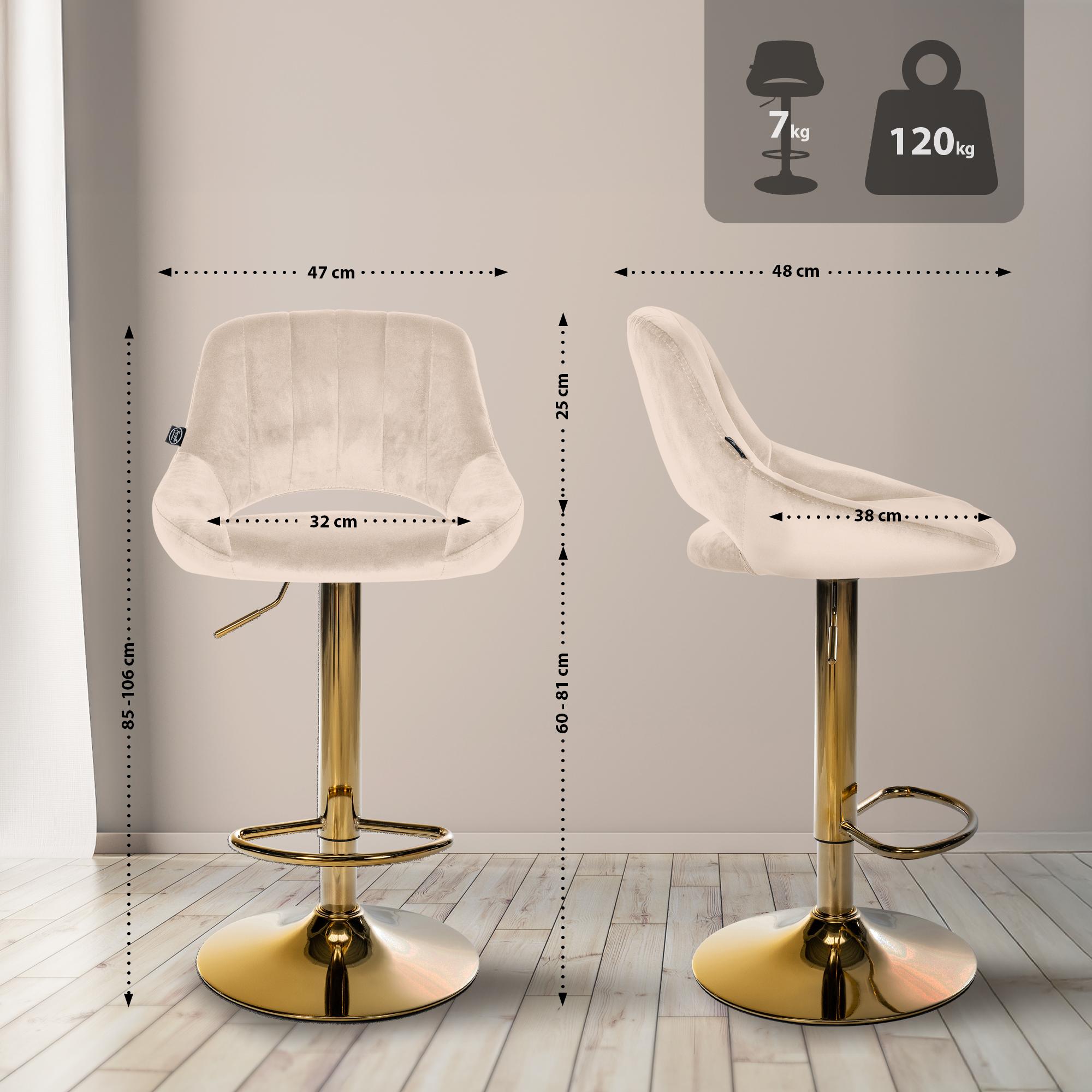 2er Set Barhocker Milet Samt G, creme