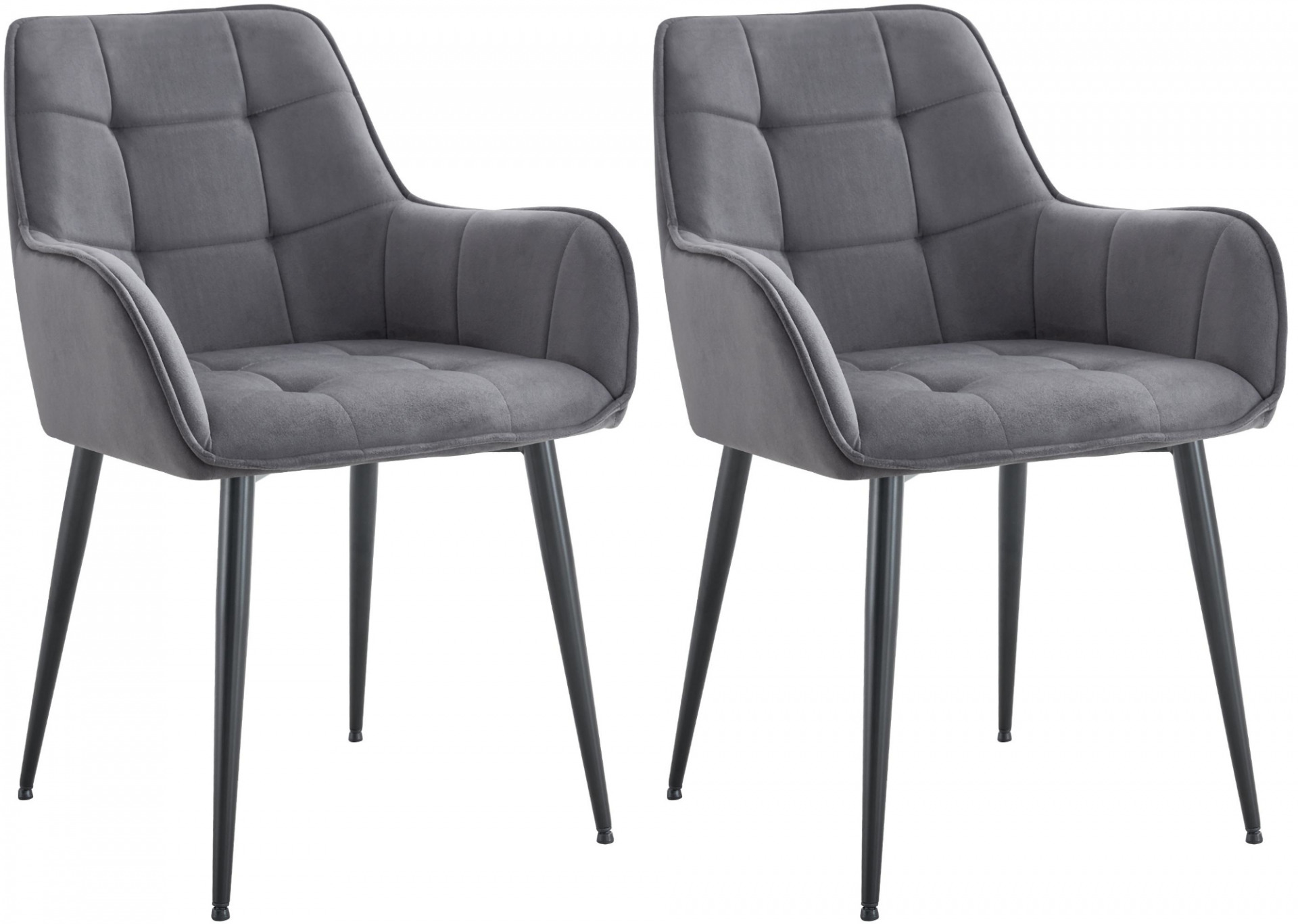 2er Set Esszimmerstuhl Ferndale Samt, dunkelgrau