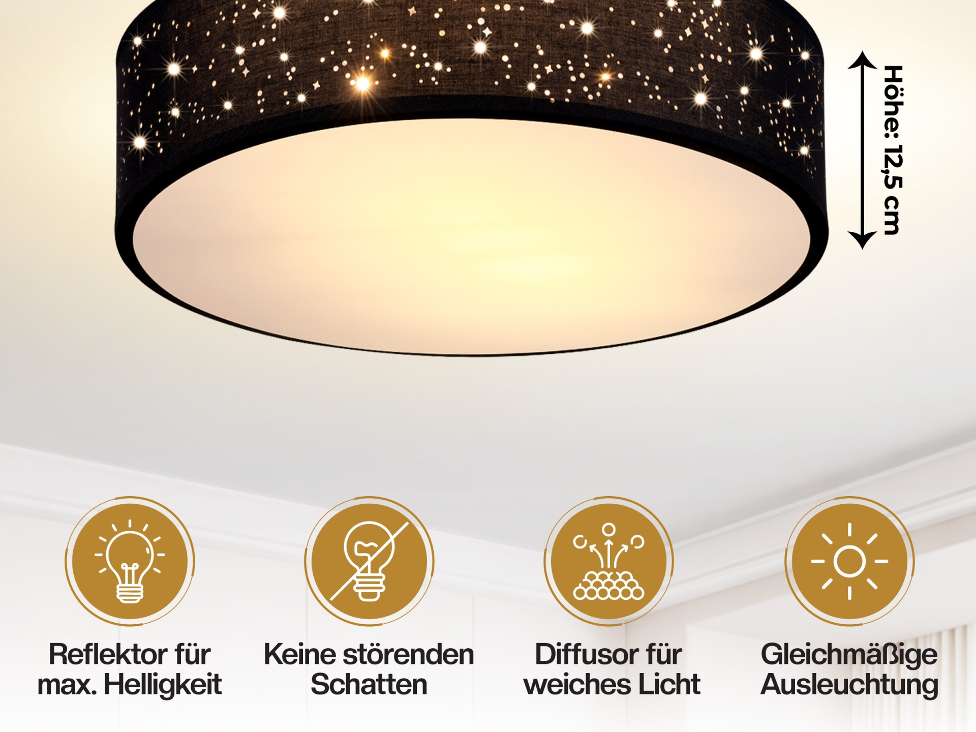 Deckenlampe Schwarz Stoff Ø30cm Sternenhimmel