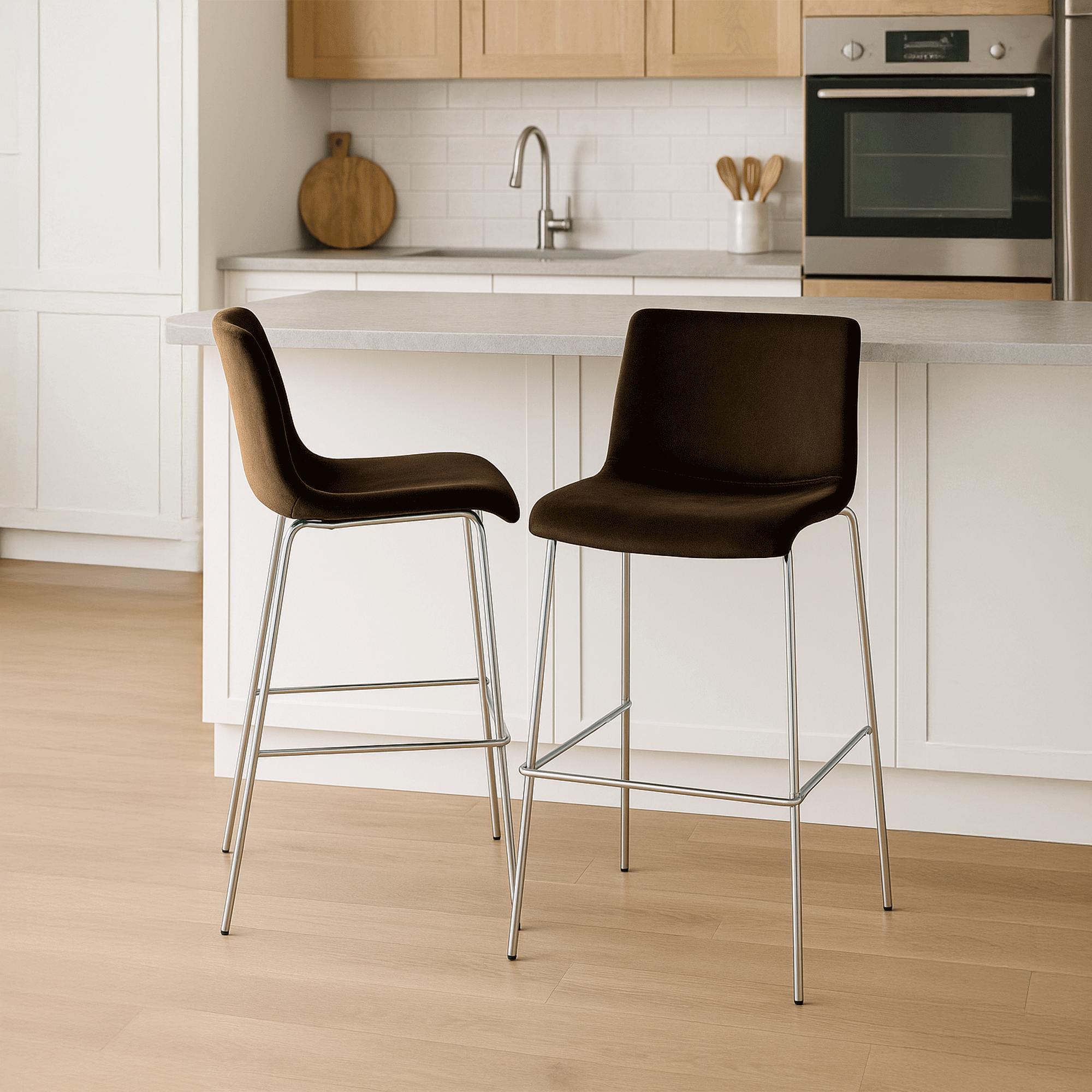 Barhocker Hoover Samt 4-Fuß Chrom, braun