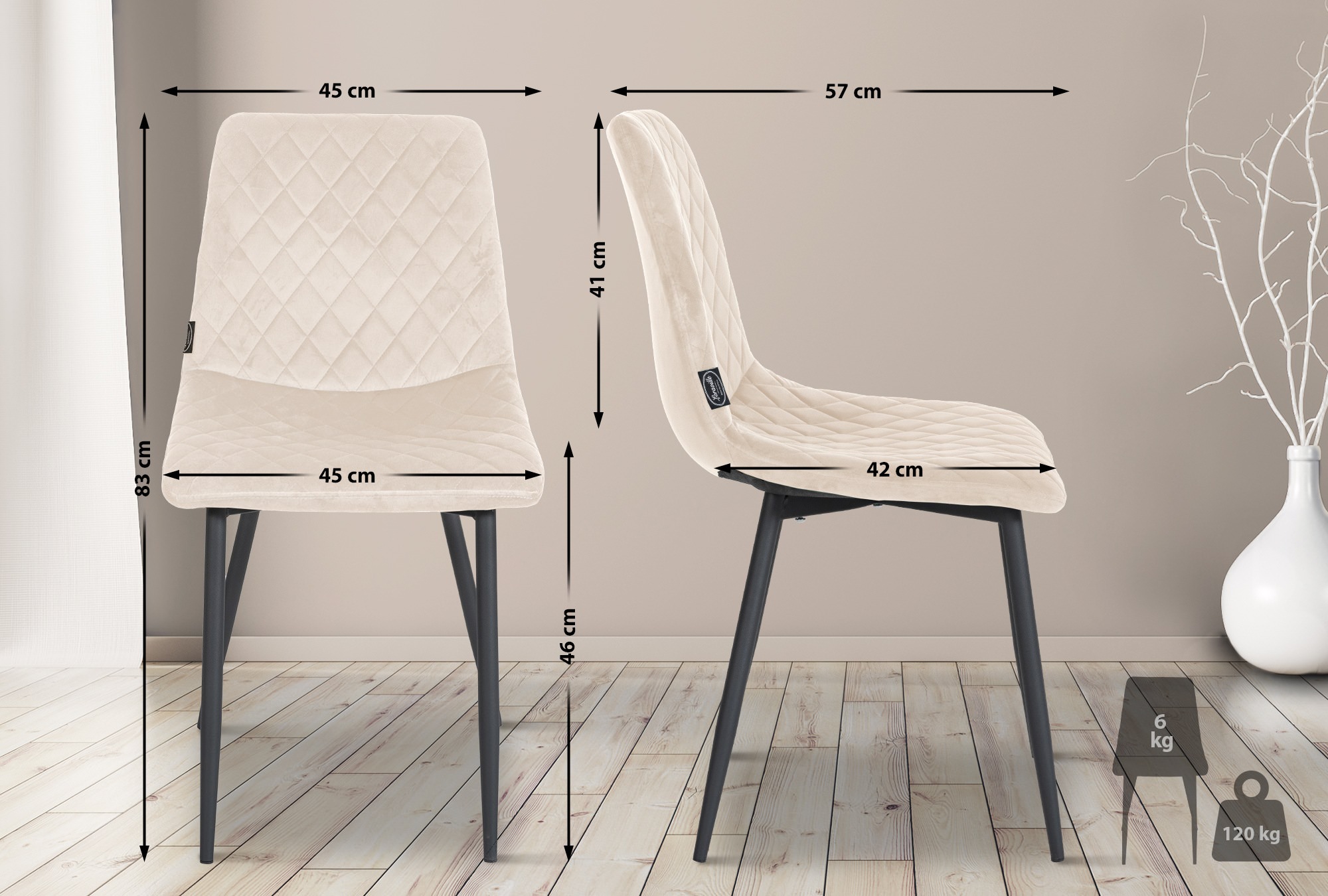4er Set Stühle Telde Samt, creme