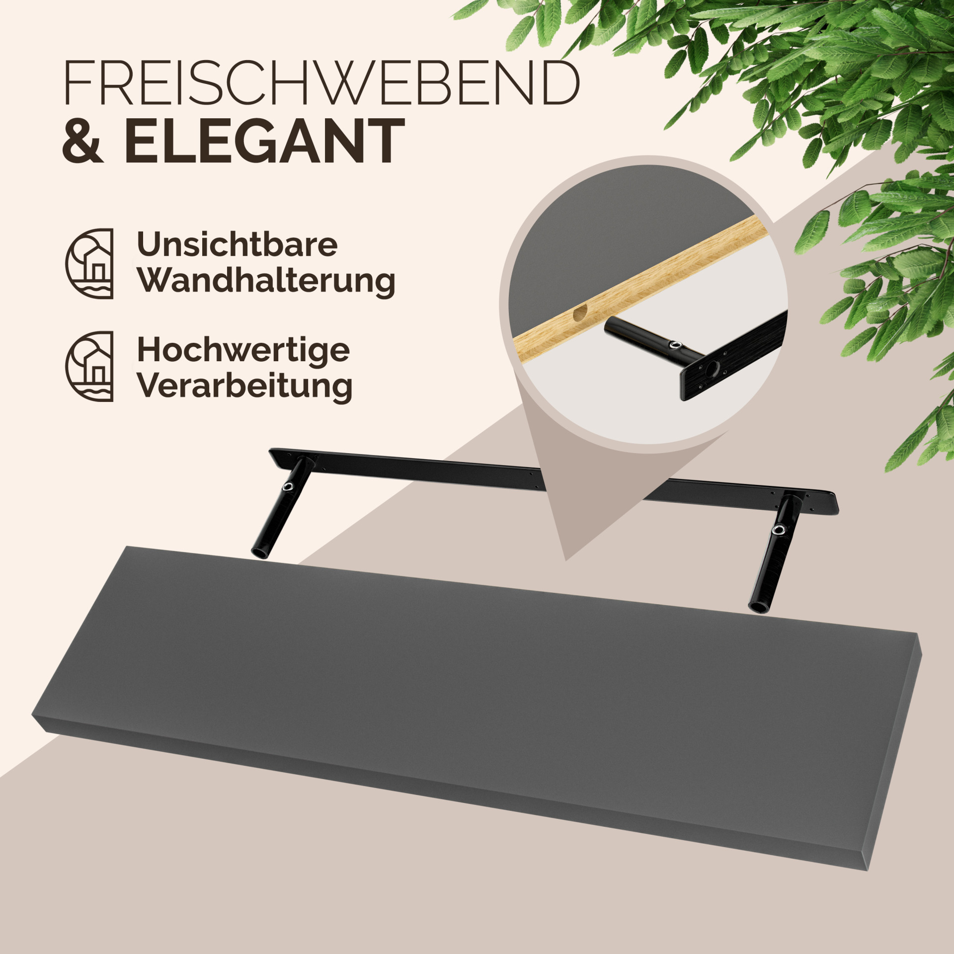Wandregal Schweberegal 90cm Grau + Halterung