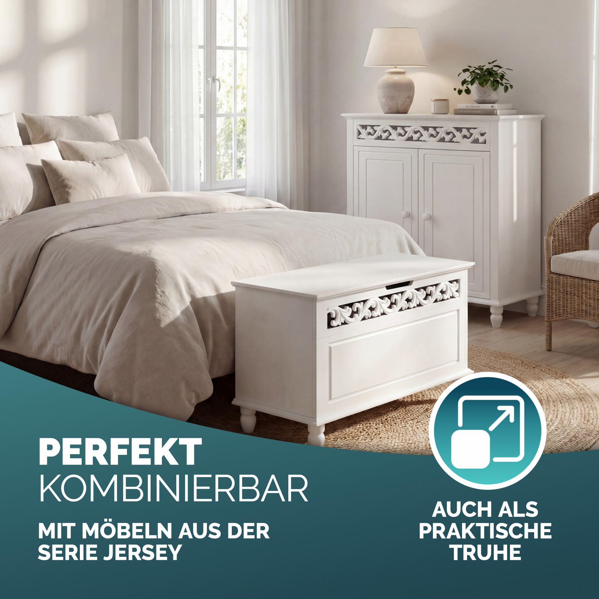 Kommode Schlafzimmer Landhaus Weiß mit Einlegeboden 2 Türen 76x65x35cm