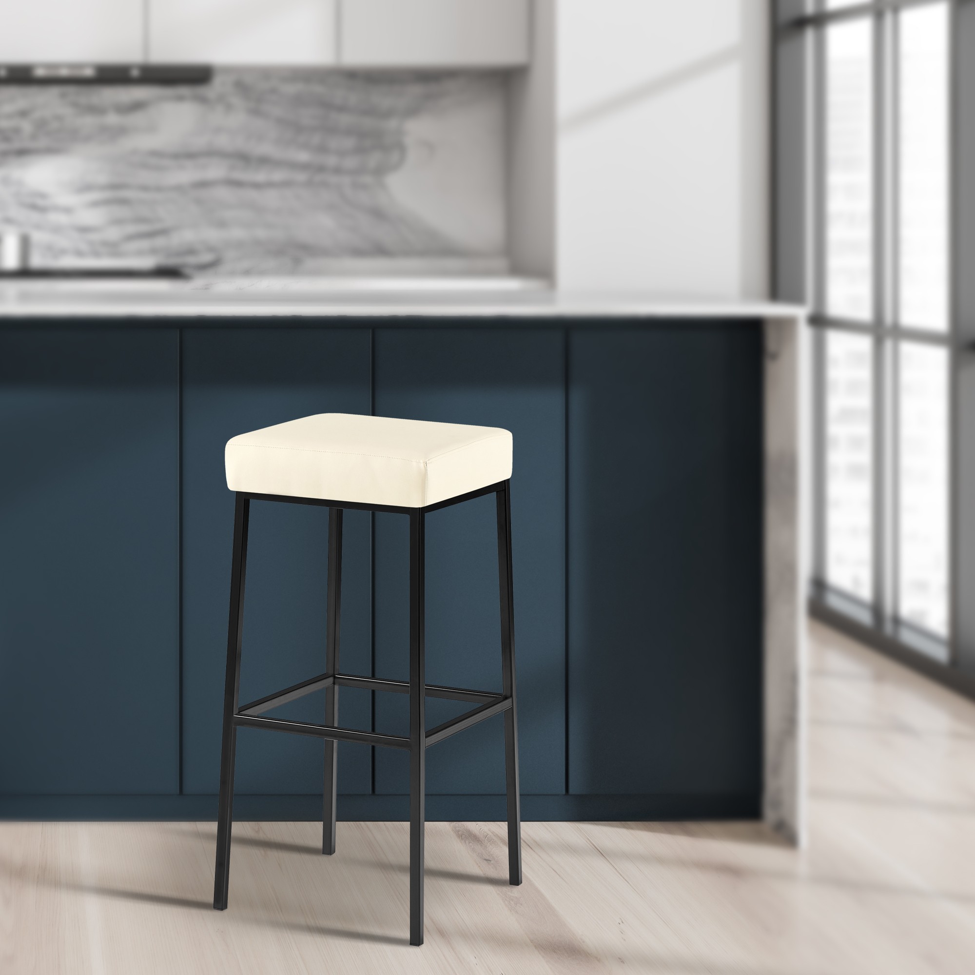2er Set Barhocker Montreal 85 Kunstleder schwarz, creme