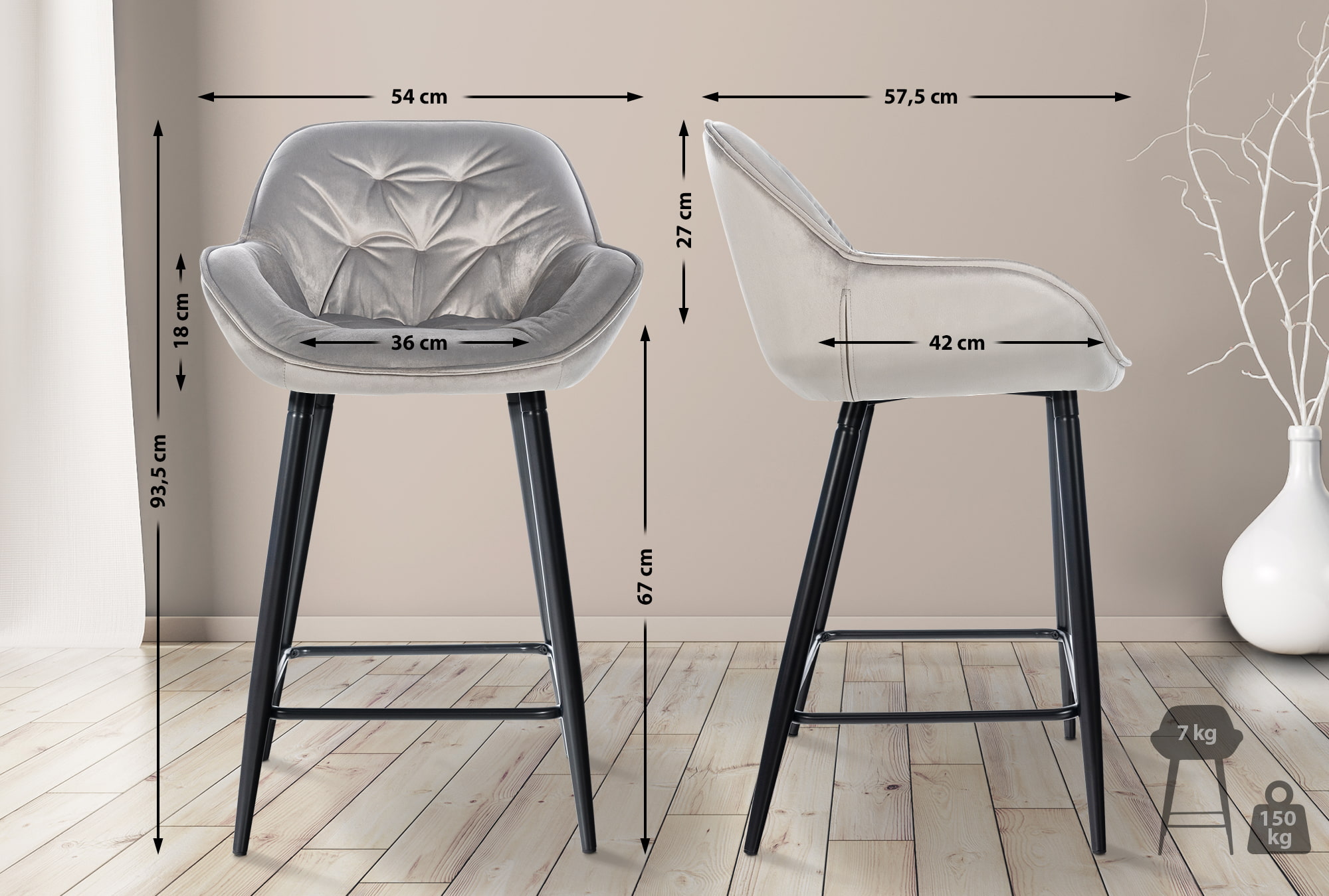 Barhocker Gibson Samt, grau