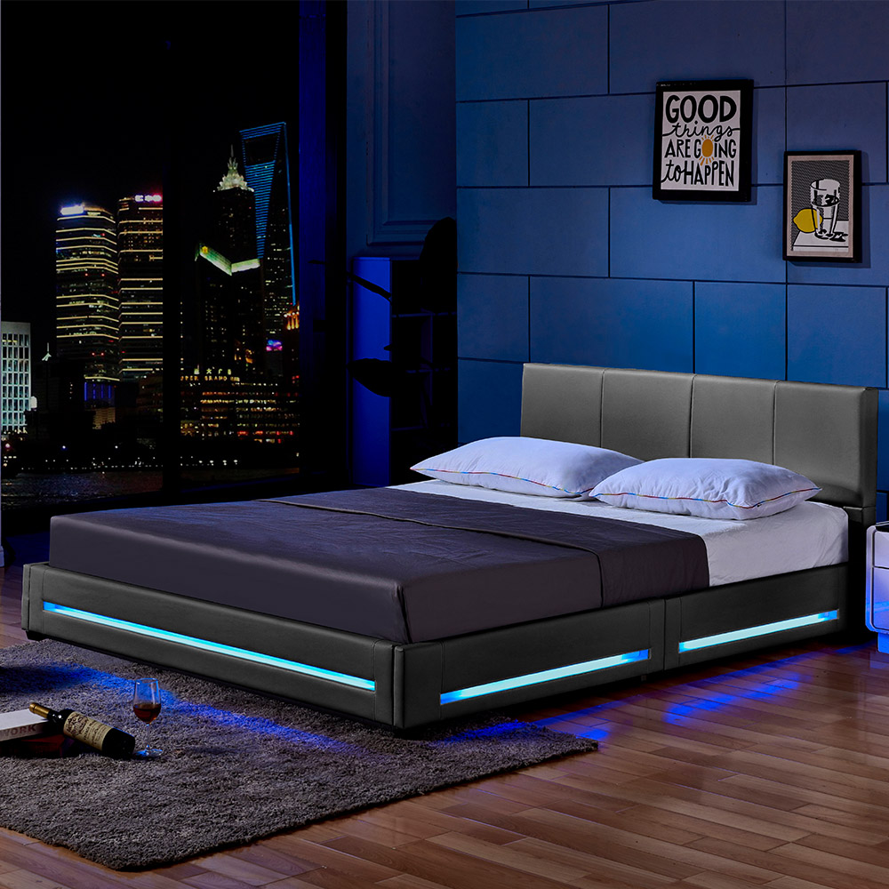 LED Bett ASTEROID - 160 x 200 cm Dunkelgrau