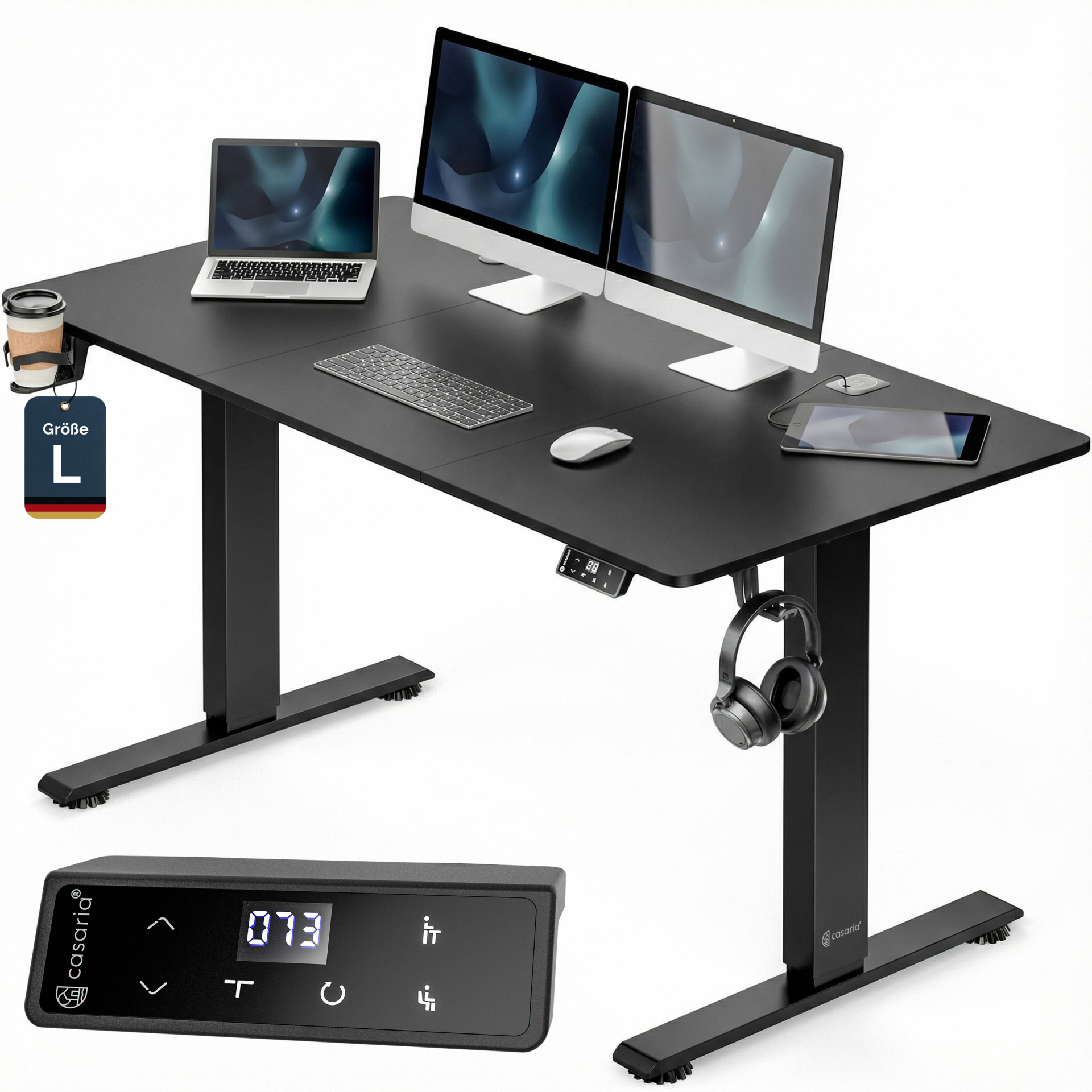 Höhenverstellbarer Schreibtisch Carbon-Optik 140x60x72-117cm