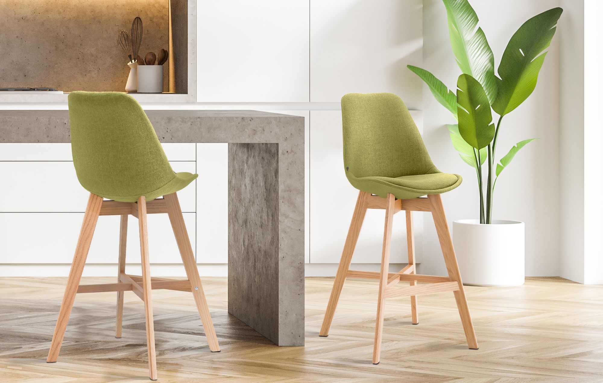 2er Set Barhocker Cannes Stoff natura, grün