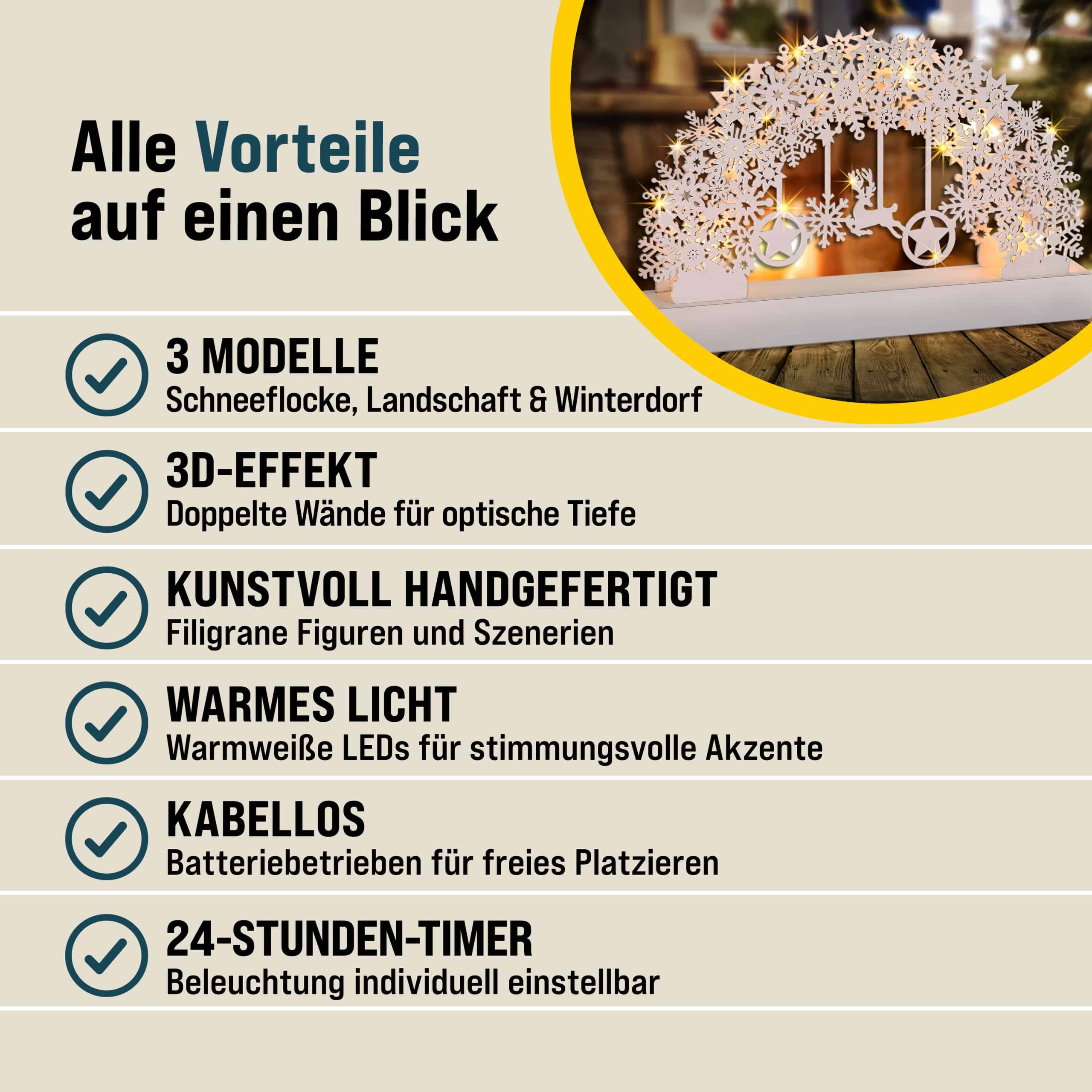 Schwibbogen Weihnachten Schneeflocken Weiß