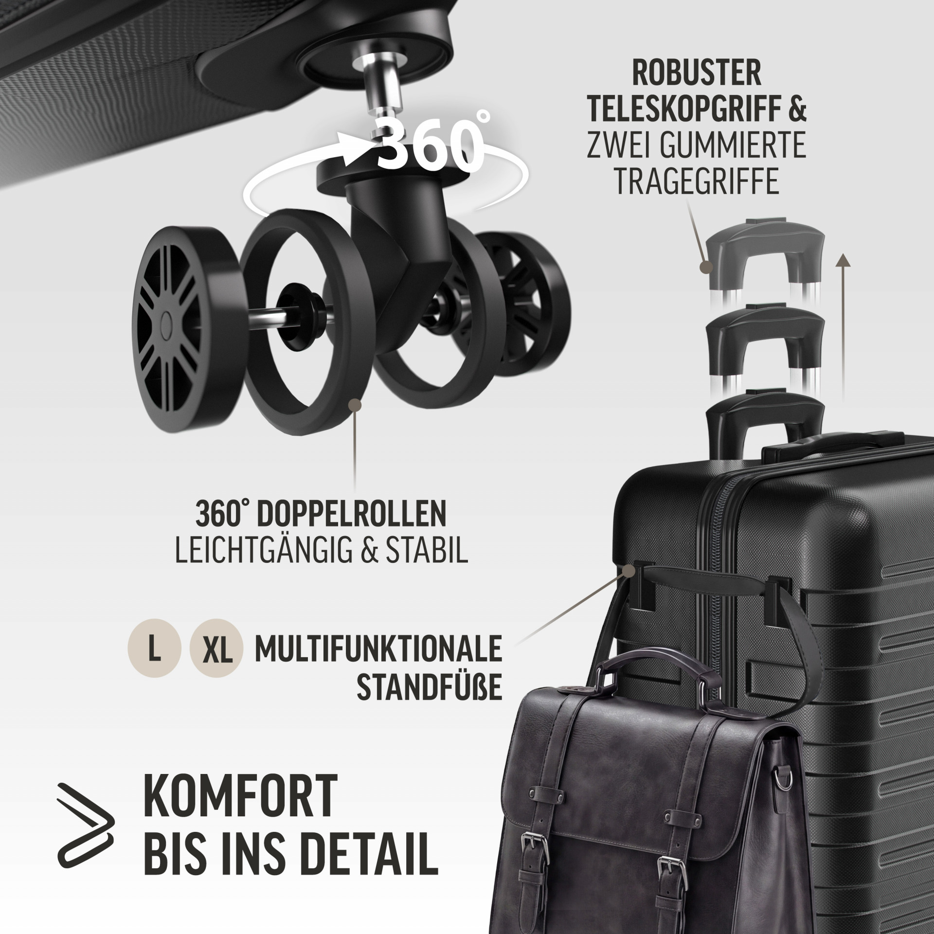 Hartschalenkoffer New York Set 3-tlg Schwarz Rollen 360º ABS
