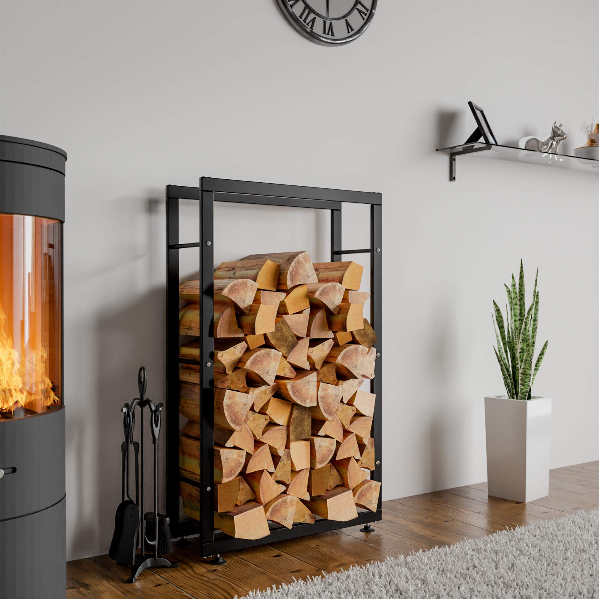 Kaminholzständer Keri V2 25x60x125, schwarz